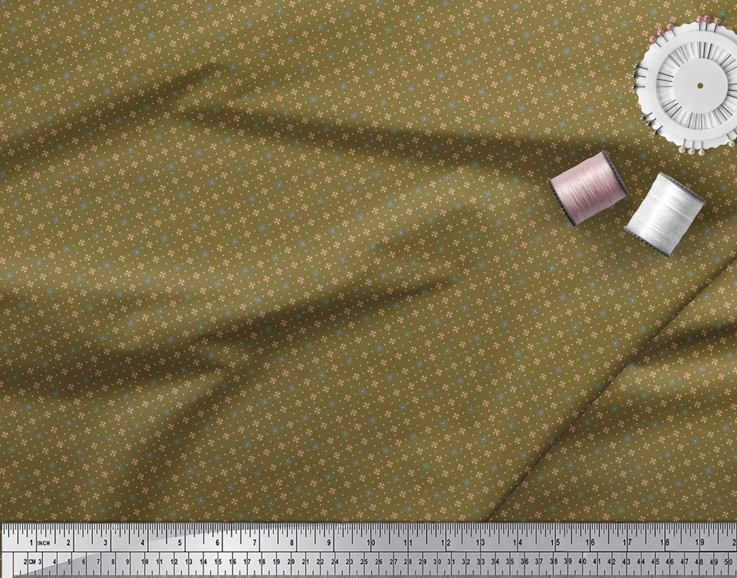 Soimoi Moss Georgette Brown Fabric by The Yard - 42 Inch Wide Dot & Heart Printed Fabric for DIY Dresses, Blouses, and Home Decor Projects