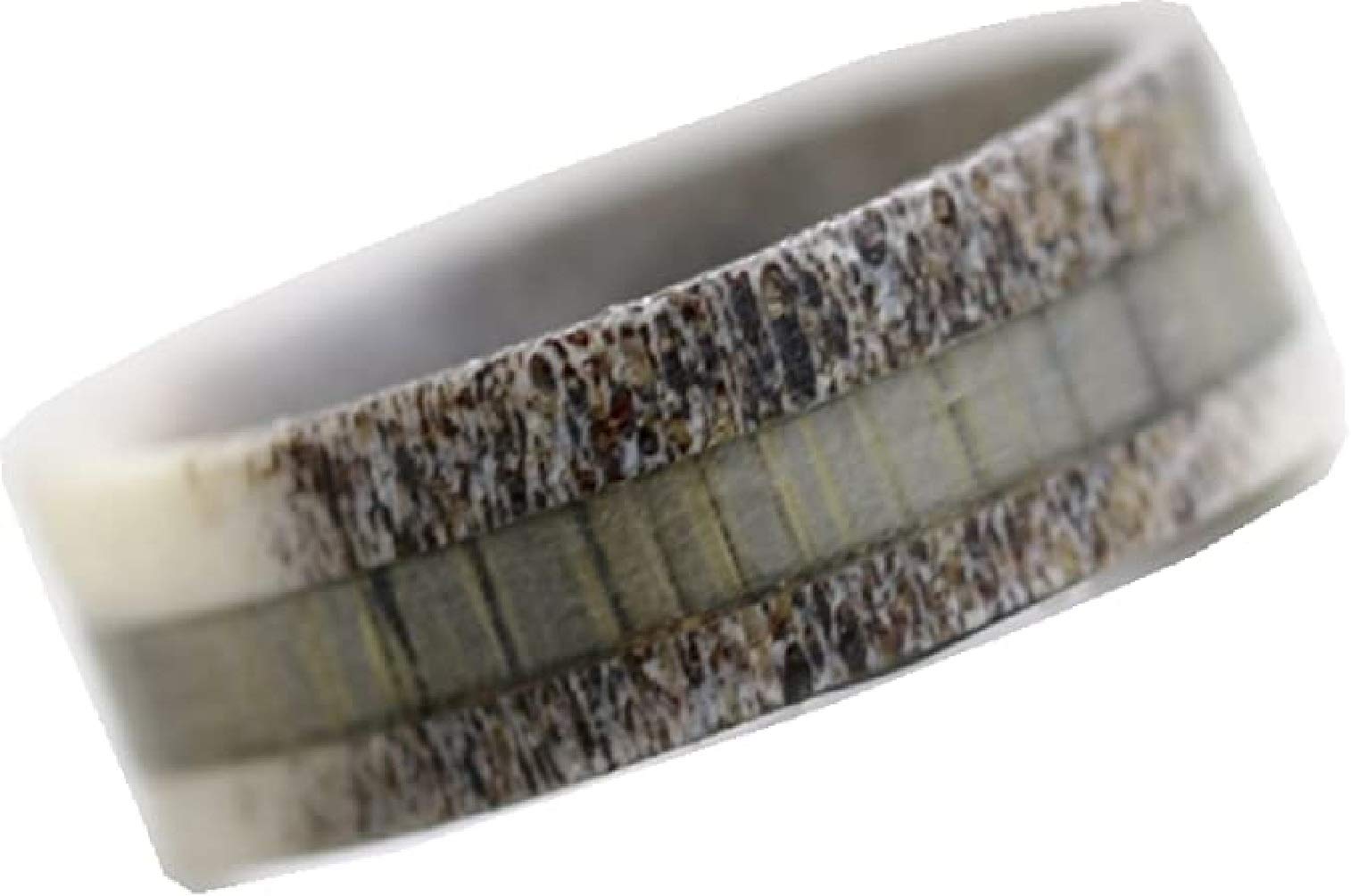 Pure Deer Antler Ring for Men - Natural Brown & Grey Antler Wedding Band - Handcrafted Koa Wood Ring - Eco-Friendly Wooden Rings for Outdoor Enthusiasts - Perfect for Camping, Hiking & Nature-Inspired Weddings
