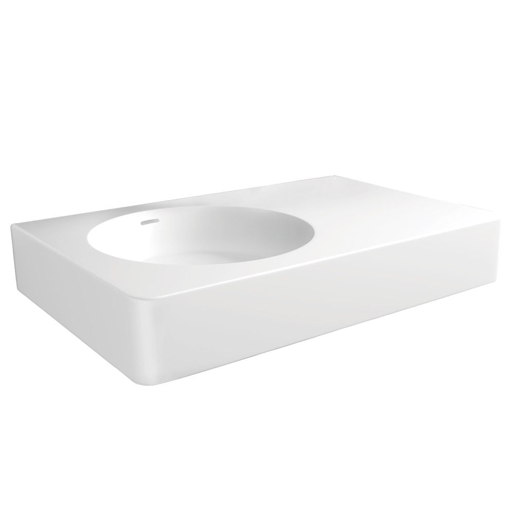 Fienza CSB11 70L 0 Encanto 700 Cast Stone Wall-Mounted Bathroom Sink - No Tap Hole, Left Bowl - Perfect for Modern Farmhouse, Rustic, and Contemporary Bathroom Designs