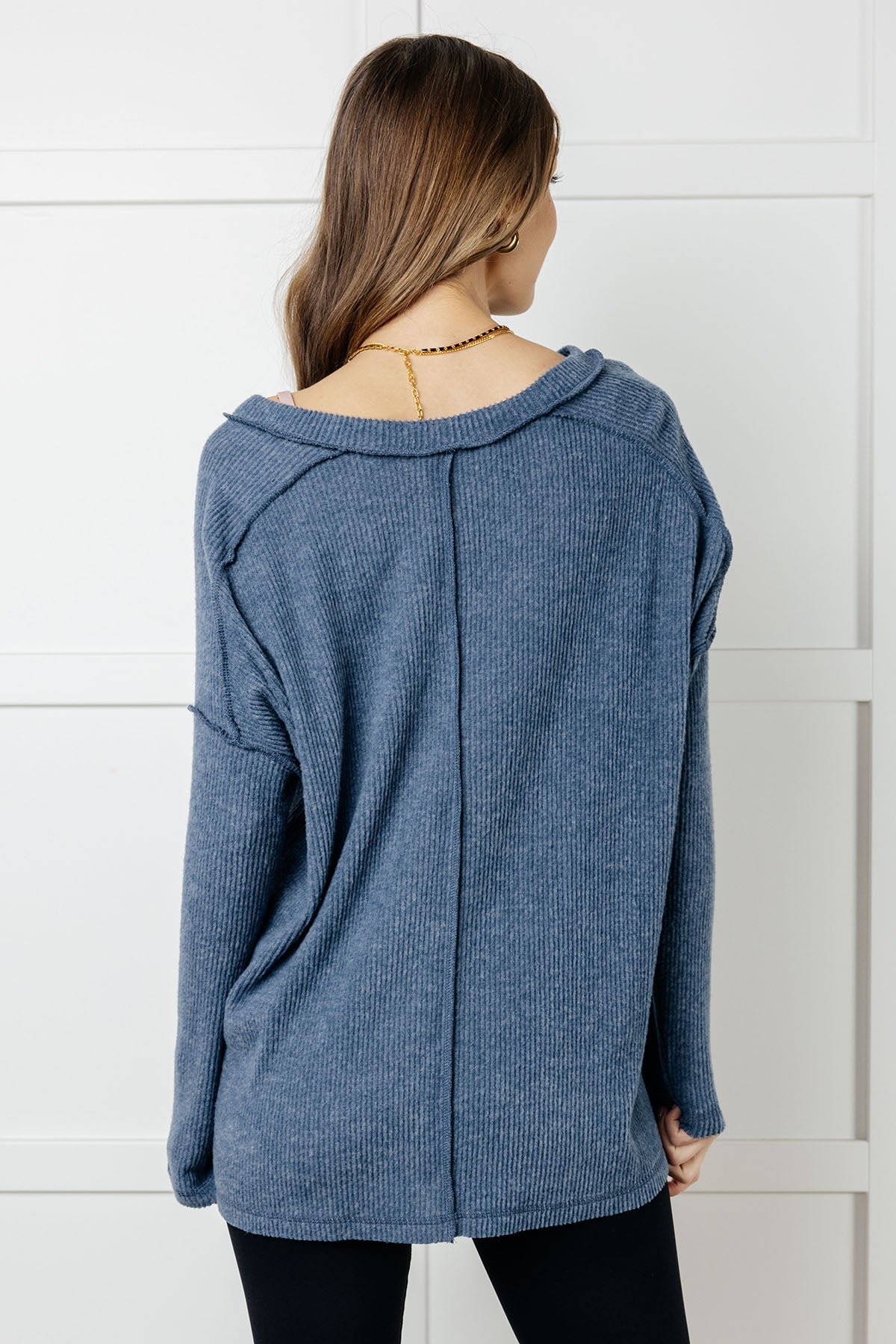 Soft Brushed Hacci Sweater Top in Dusty Blue | Cozy Winter Pullover for Women | Perfect for Casual Outfits & Layering in Cold Weather