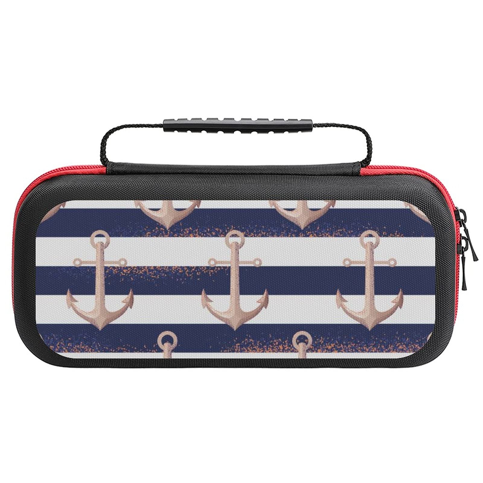 Premium Waterproof Travel Case for Nintendo Switch Lite - Marine Print Anchors & Stripes Design, Portable Storage Bag for Console & Accessories | Perfect for Gaming On-The-Go, Airplane Trips & Outdoor Adventures
