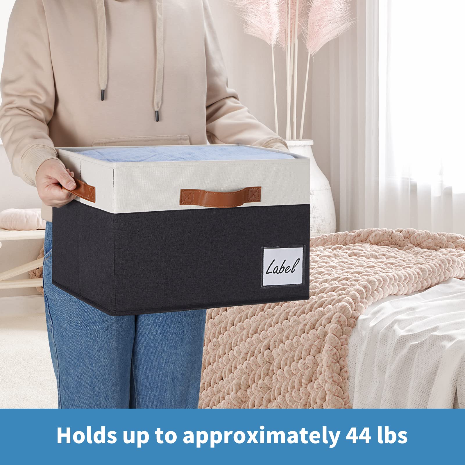 Sturdy Fabric Storage Bins with Lid (6-Pack) - Large Closet Organizer Boxes with 3 Handles & Label Window - Perfect for Home, Bedroom, Office & Kids' Toy Storage (Black, 15