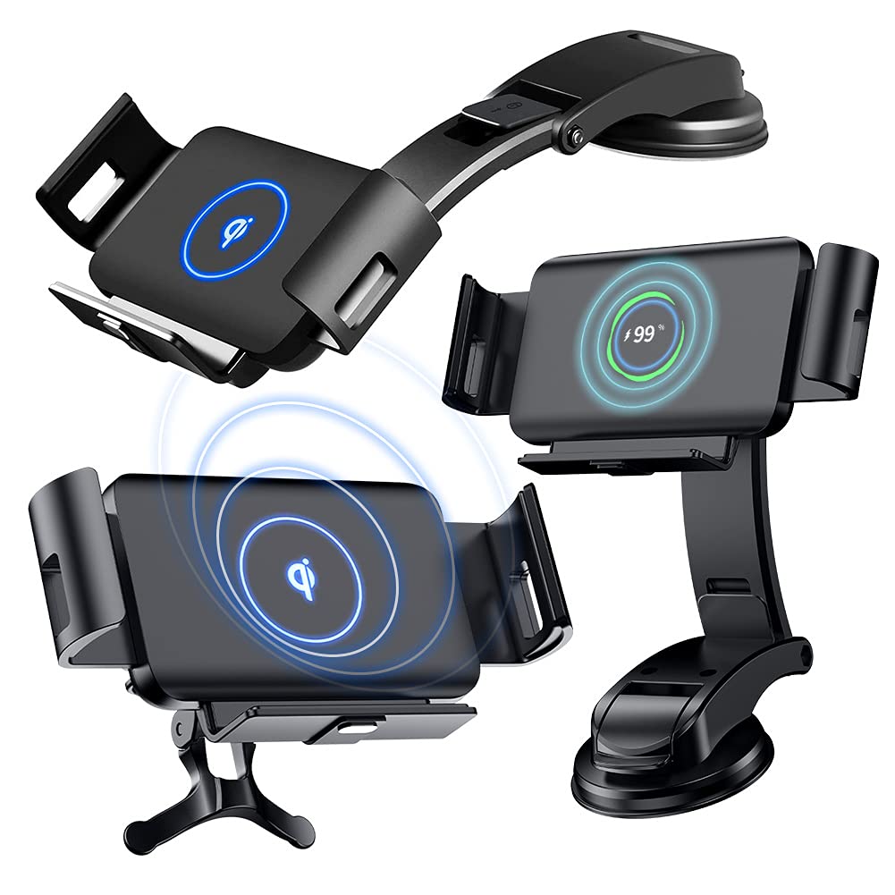 LEIAU 15W Qi Fast Wireless Car Charger - Universal Air Vent & Dashboard Phone Mount Holder for Samsung Galaxy Z Fold 3/2/1, iPhone 13 Pro Max/12/11, Google Pixel 6/5/4 - Perfect for Commuting, Road Trips & Hands-Free Charging