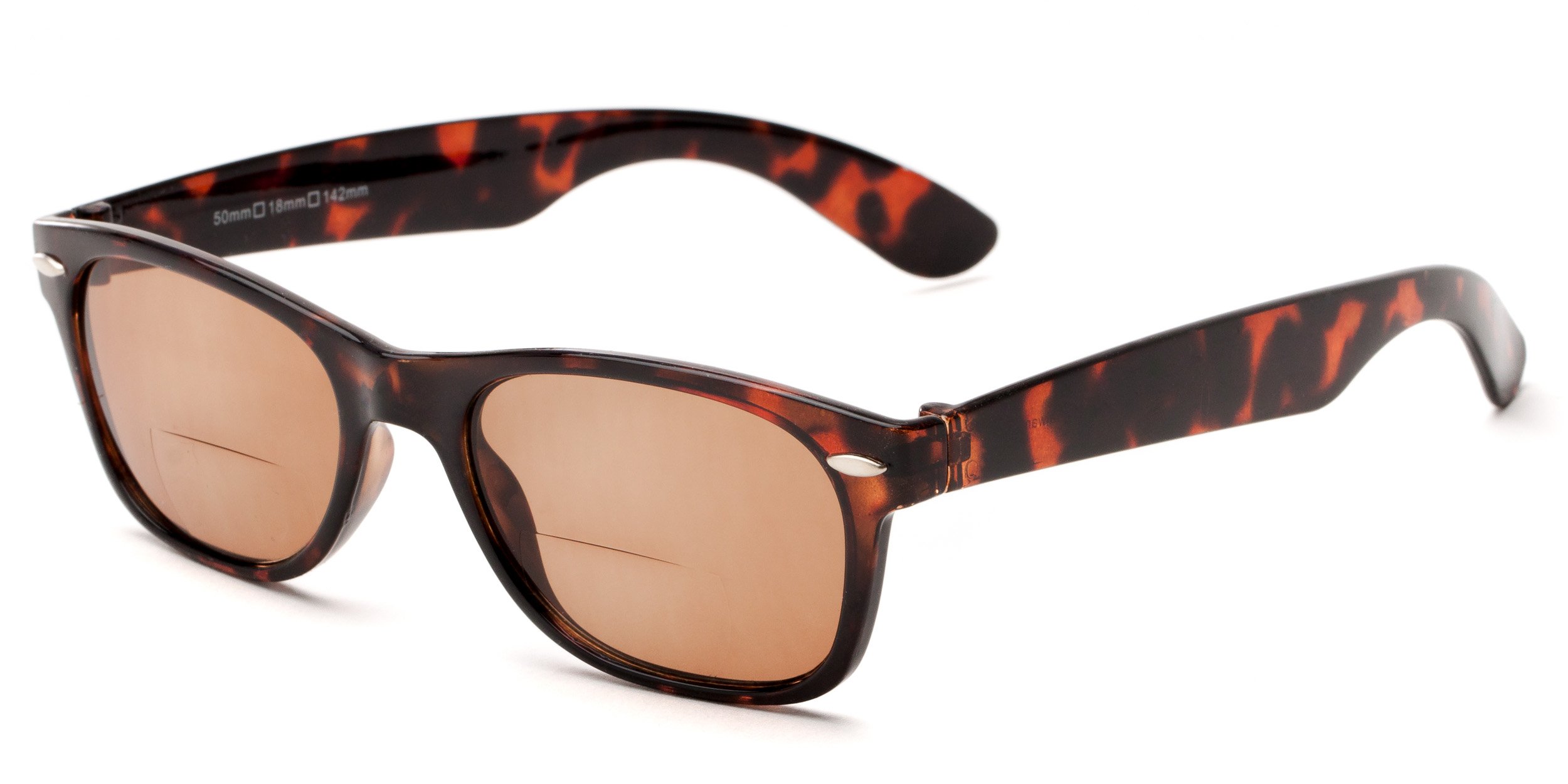 Joliet Bifocal Reading Sunglasses - Retro Square Plastic Frame for Men & Women | Tortoise & Amber Lens (1.25 Magnification) - Perfect for Outdoor Reading, Gardening, and Driving