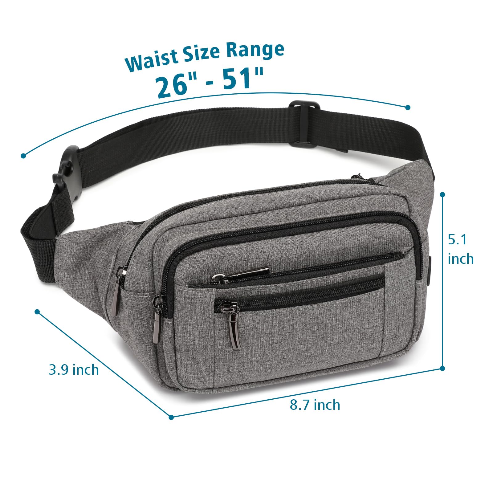 Packism Fanny Pack for Women & Men - Adjustable Crossbody Belt Bag with 6 Zipper Pockets, Plus Size Waist Pack for Travel, Running, Hiking & Cycling | Perfect for Outdoor Activities, Gym & Daily Use