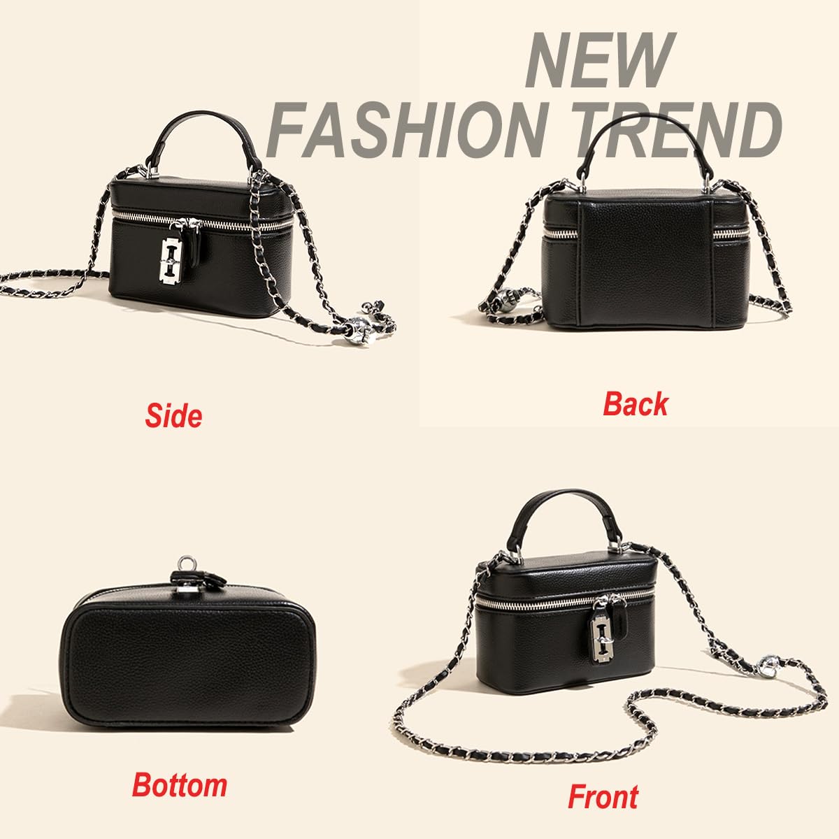 YXBQueen Women's Trendy Mini Crossbody Shoulder Bag - Stylish Box Purse for Everyday Use, Work, and Travel - Black Handbag for Women