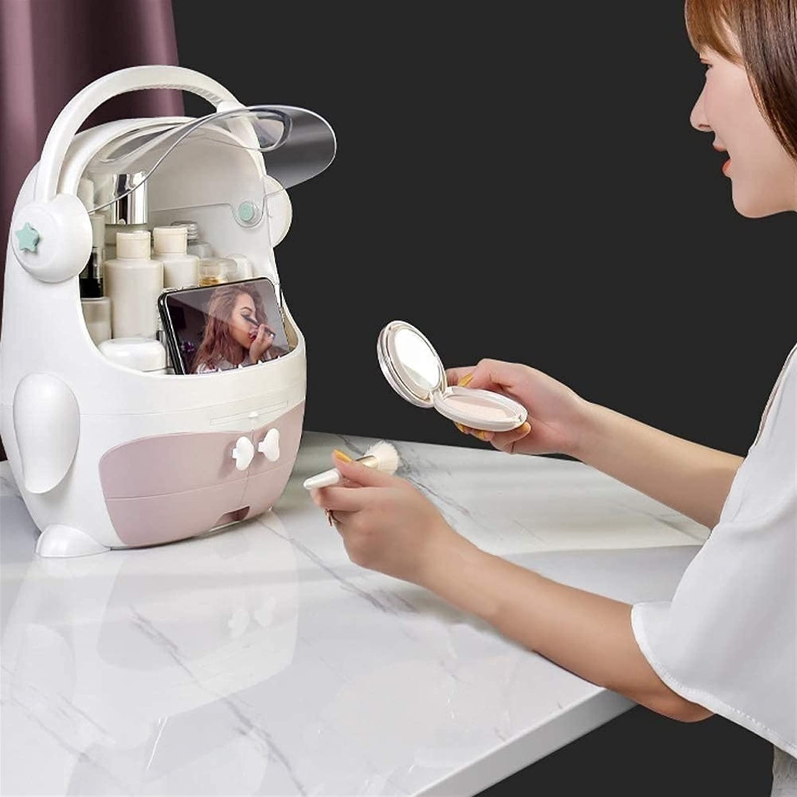 Portable Makeup Organizer with Dust-Free Cover & Waterproof Lid - High Capacity Cosmetic Storage Box with Handle, Dust-Proof Drawers - Perfect for Bathroom Countertop, Bedroom Dresser & Travel Use
