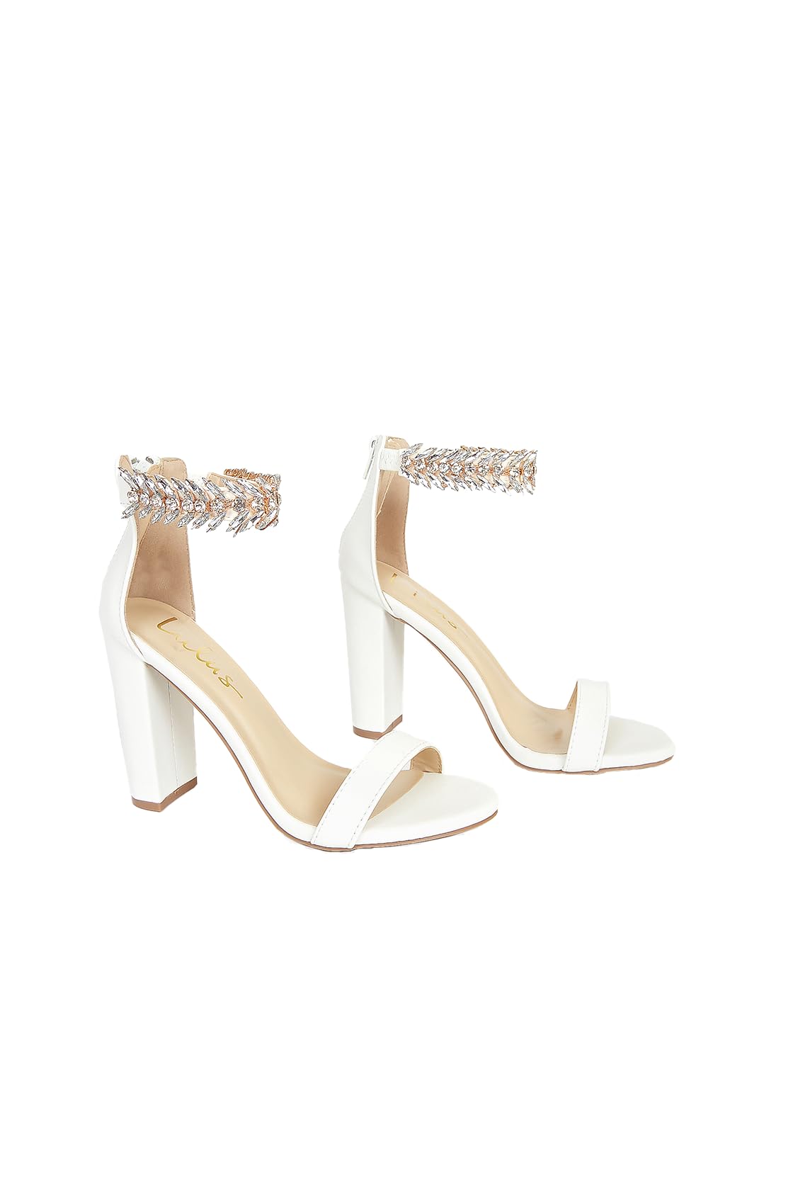 Lulus Women's Mylan Rhinestone Ankle Strap Heels - Sparkly Clear Crystal Sandals for Parties, Weddings & Evening Events - White Dress Shoes