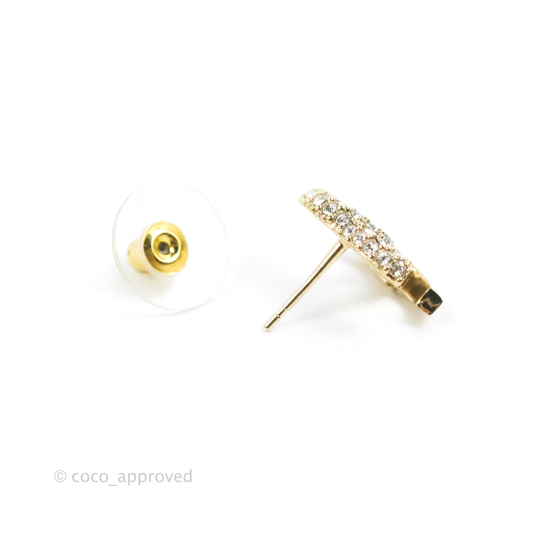 Chanel CC Crystal Stud Earrings 22K Gold Tone - Elegant Jewelry for Women, Perfect for Parties, Weddings & Special Occasions
