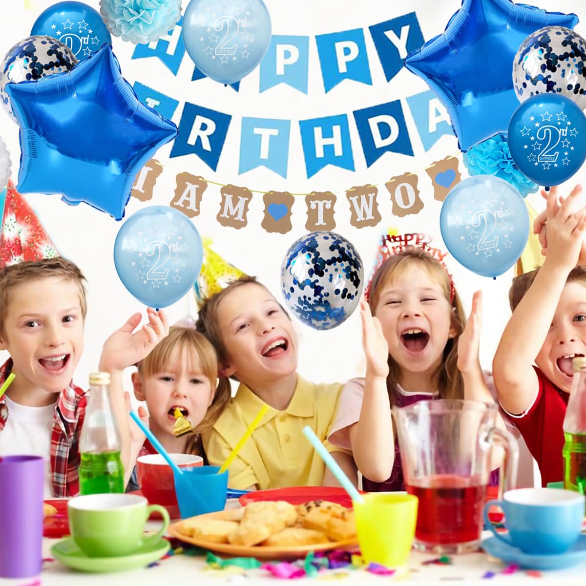 Blue 2nd Birthday Party Decorations for Boys - Prince Theme 2nd Birthday Party Supplies for Cake Smash, Photo Backdrop & Balloon Garland