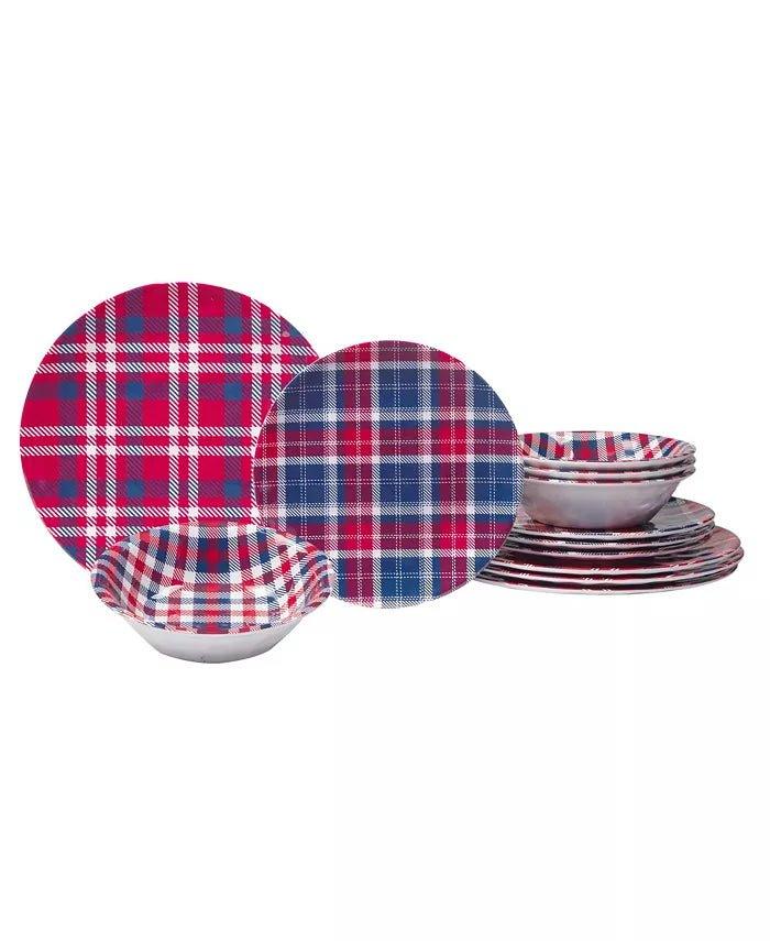 Patriotic Plaid Melamine Dinner Plates - Durable & Lightweight Melamine Dishes for Outdoor Picnics, BBQs, and 4th of July Parties