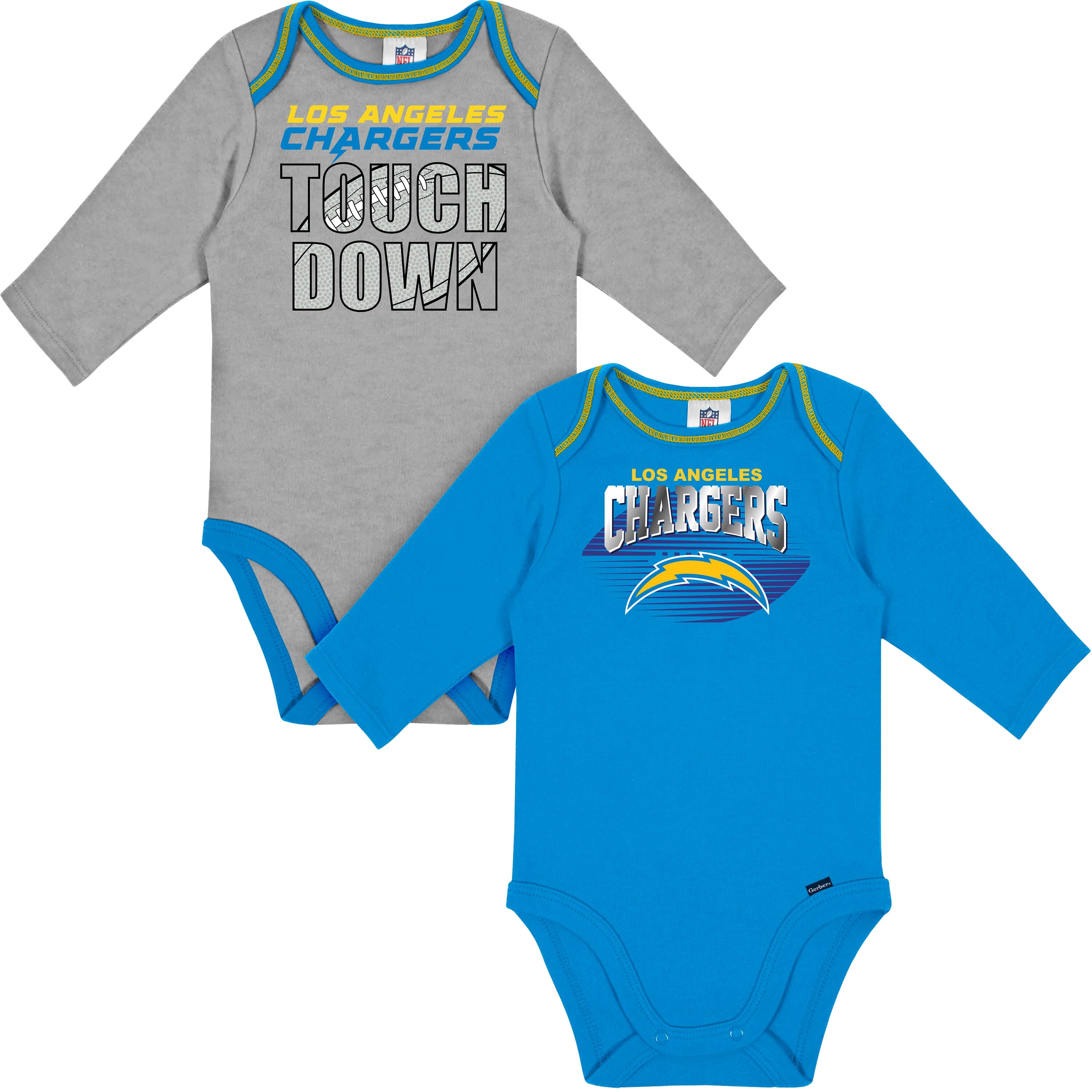 2 Pack Baby Boys Los Angeles Chargers Long Sleeve Bodysuits - NFL Football Team Outfit for Newborns & Infants - Perfect for Game Day, Family Photos & Holiday Gifts