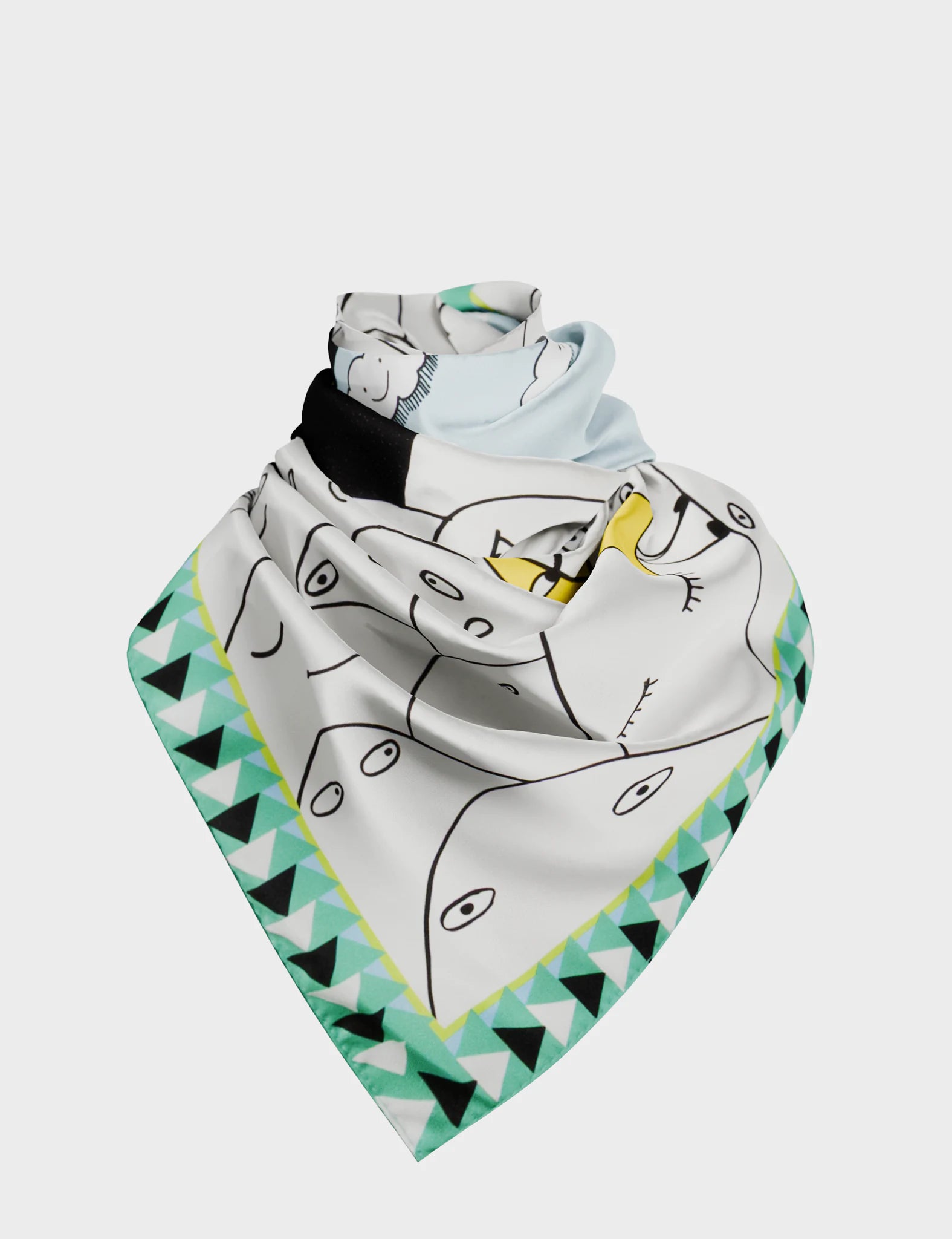 Elegant Black Silk Scarf with Happy Mountains Design - Perfect for Women's Fashion Accessories, Gift Giving, and Special Occasions