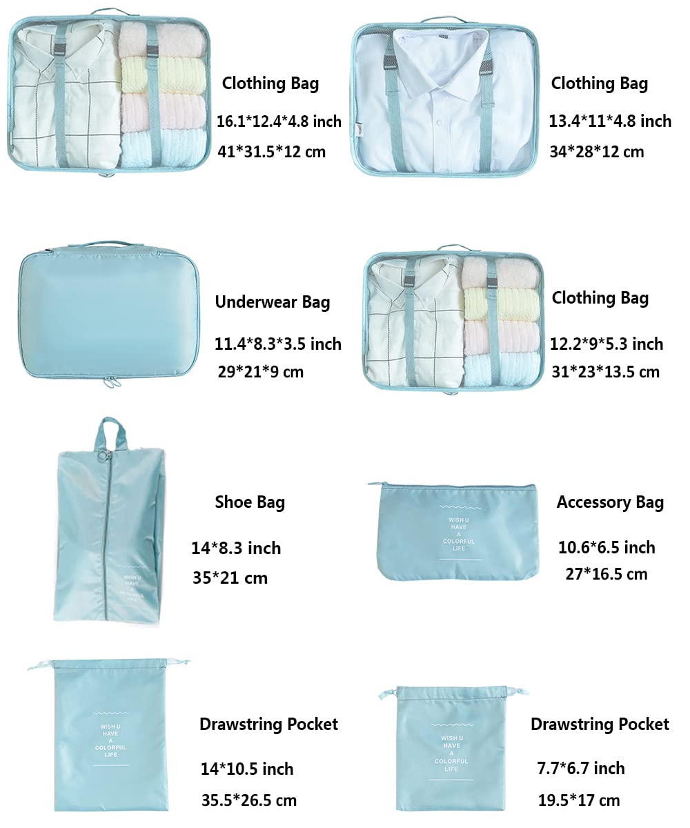 Bycc Bynn 8-Piece Packing Cubes Set - Lightweight Travel Organizers for Suitcase & Luggage (Pink) | Perfect for Business Trips, Vacations & Weekend Getaways