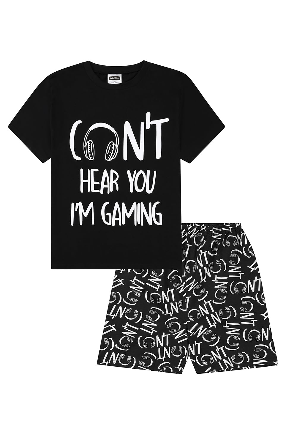 Boys Can't Hear You I'm Gaming Black Cotton Short Pajama Set - Comfortable Sleepwear for Kids & Teens - Perfect for Sleepovers, Lounging, and Gaming Nights
