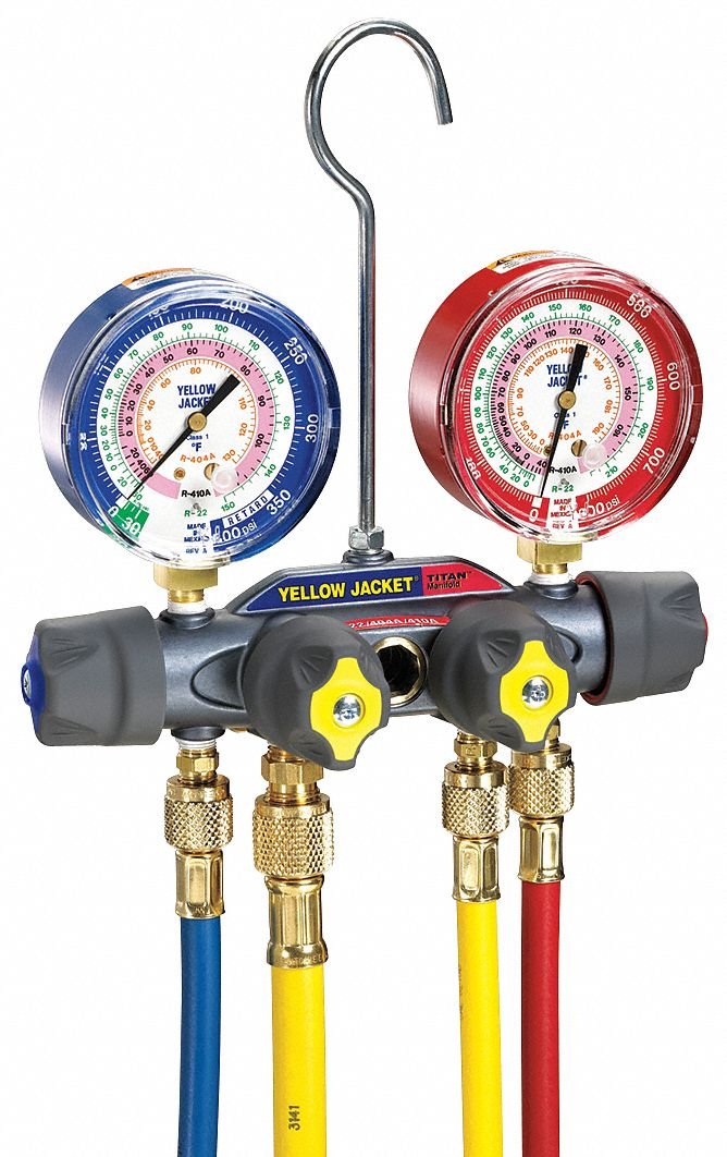 Yellow Jacket 49968 HVAC Charging Manifold Gauge Set - Professional Red/Blue Dual Port Refrigerant Manifold for AC Repair & Maintenance | Ideal for HVAC Technicians, Auto Mechanics & DIY Home Cooling System Service