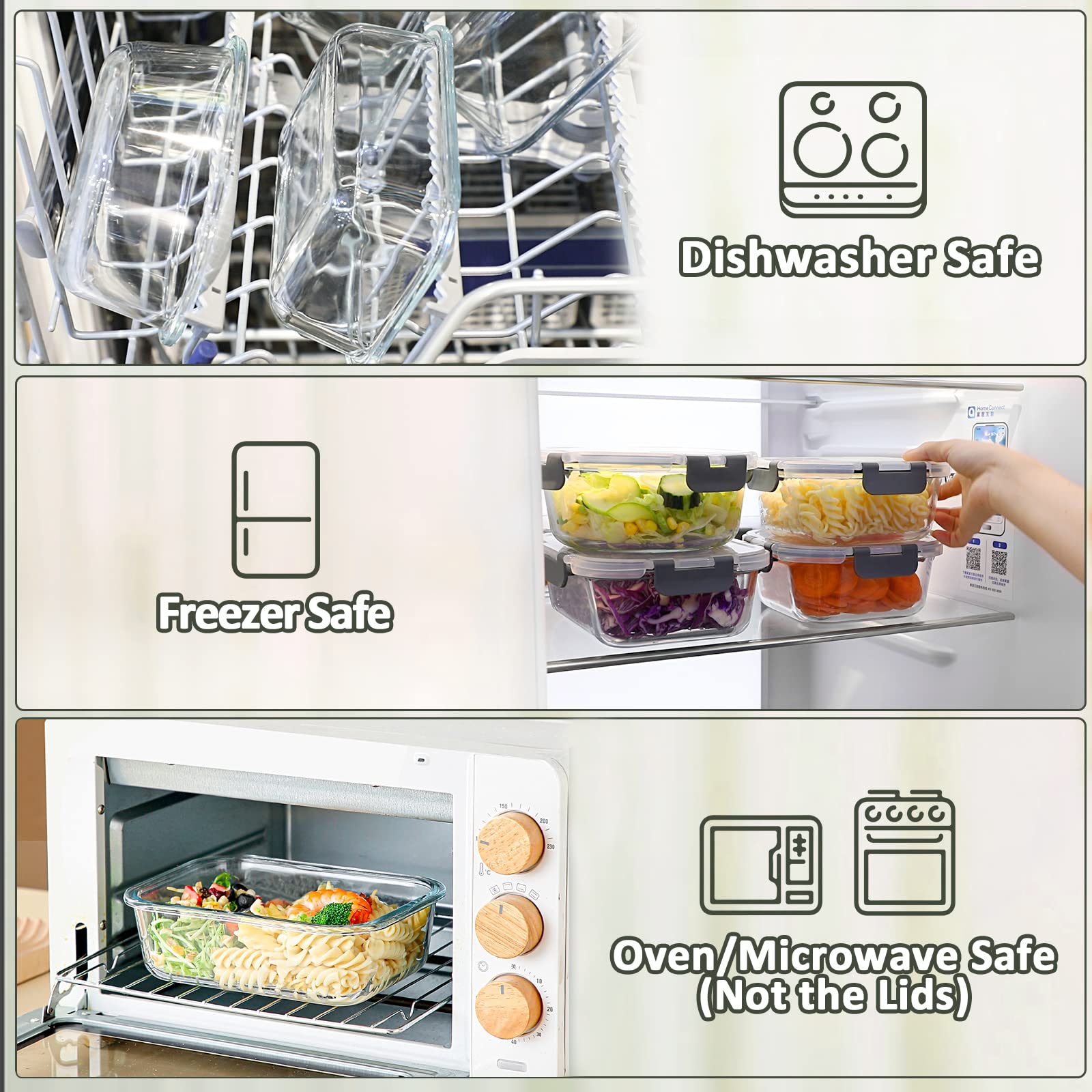 5-Pack 30 Oz Glass Meal Prep Containers with Snap Locking Lids - Airtight Food Storage Containers for Lunch, Microwave, Oven, Freezer & Dishwasher Safe - Ideal for Meal Prepping, Leftovers & Office Lunches