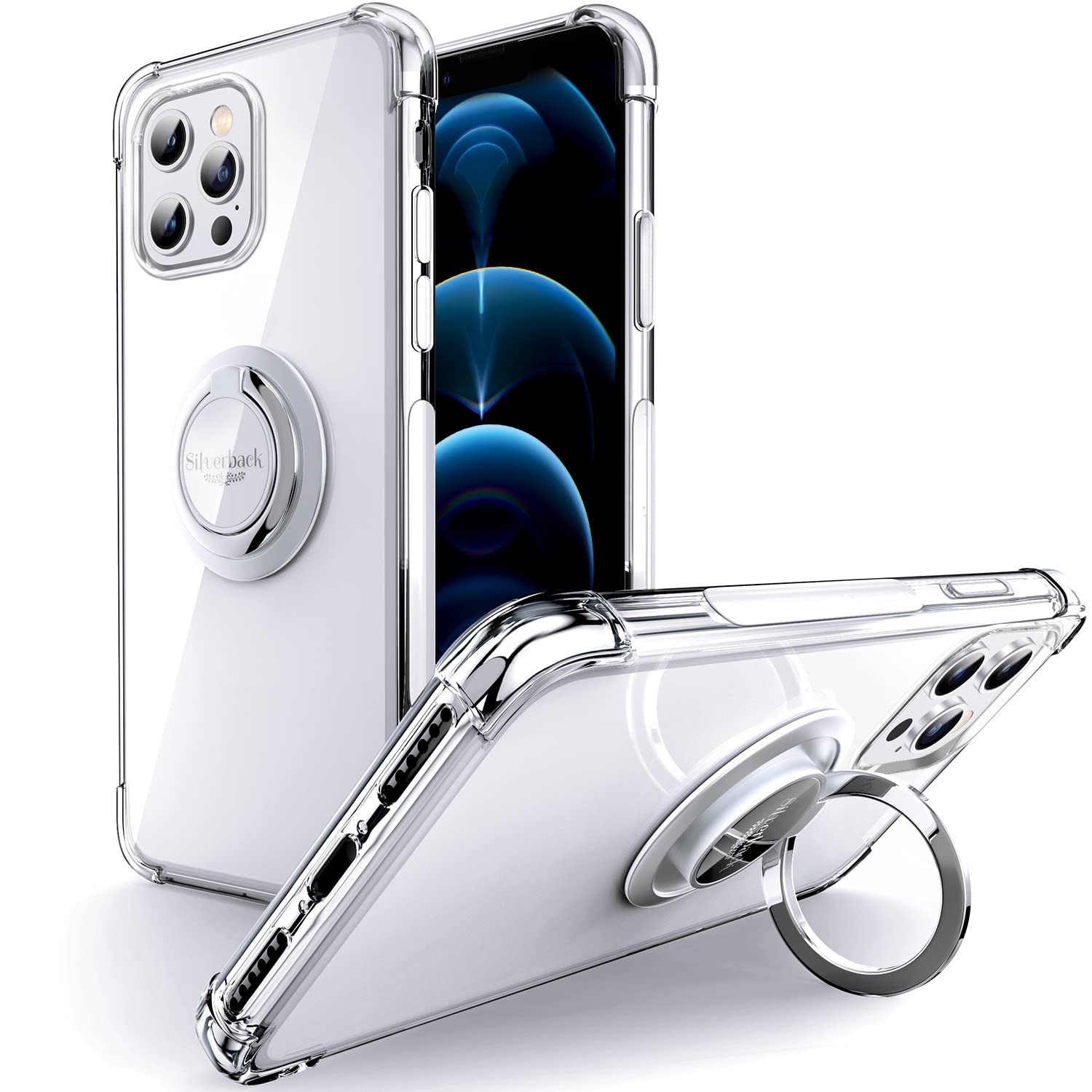 Premium Clear Shockproof iPhone 12 Pro Max Case with Ring Kickstand - Soft TPU Protective Bumper for Apple iPhone 12 Pro Max 6.7
