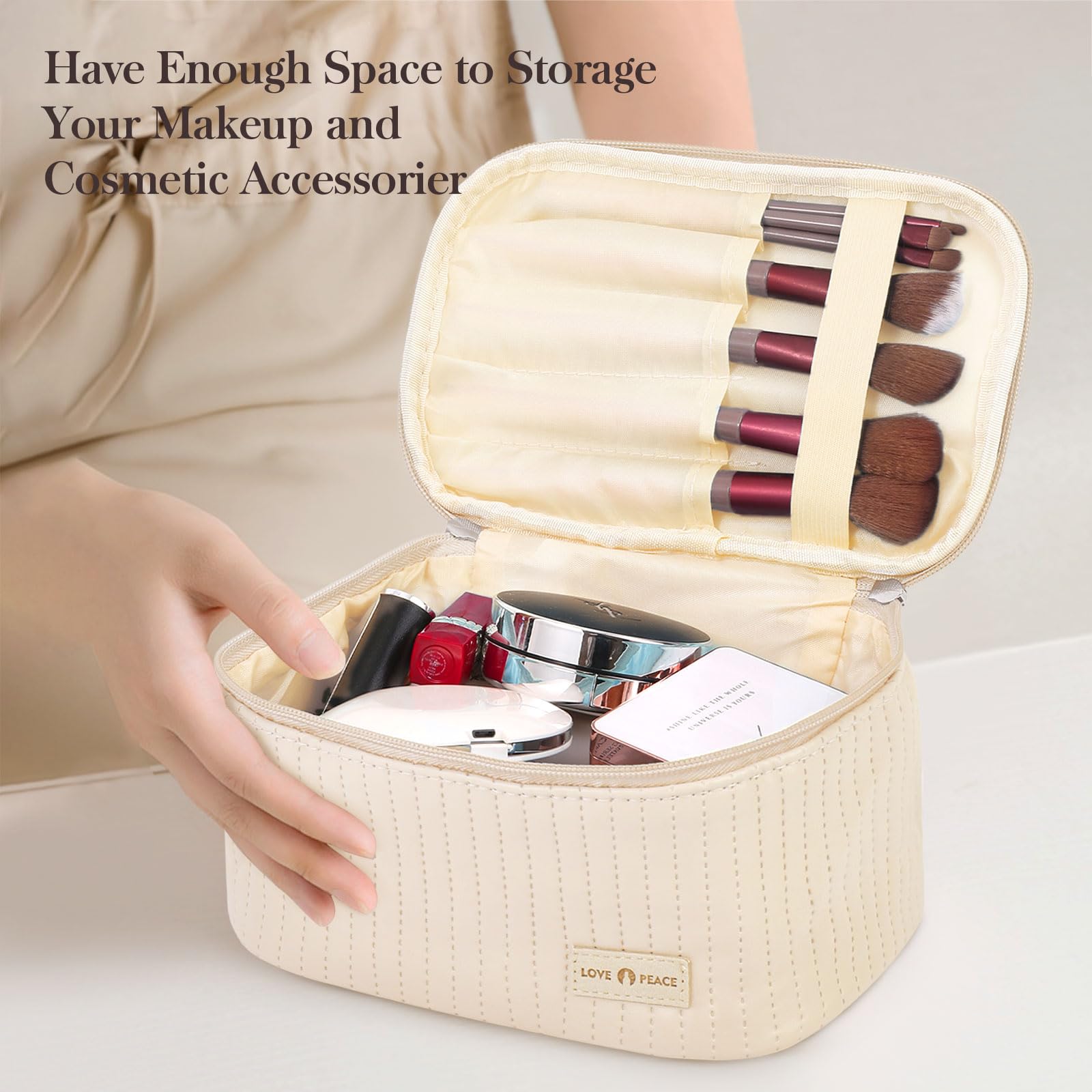 Large Capacity Travel Makeup Bag - PU Leather Cosmetic Organizer & Toiletry Storage Pouch for Women | Perfect for Airplane Carry-On, Gym Essentials, and Weekend Getaways