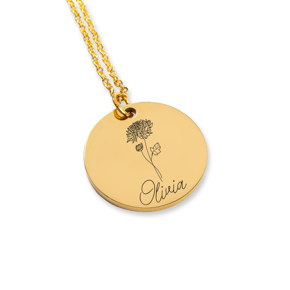 Personalized Name & Birth Flower Necklace - Custom Engraved Jewelry Gift for Daughter, Best Friend, Sister | Perfect for Birthday, Anniversary & Mother's Day Gifts