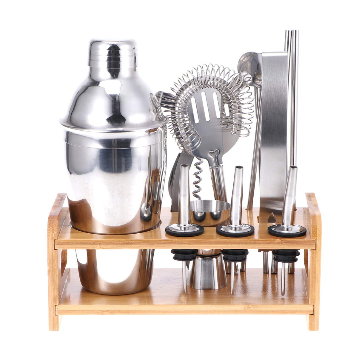 IMIKEYA Stainless Steel Cocktail Making Kit - Professional Bartender Tools Set with Bamboo Shaker for Home Bars, Parties & Mixology | Includes Electrical & Wood Tools for Perfect Drinks