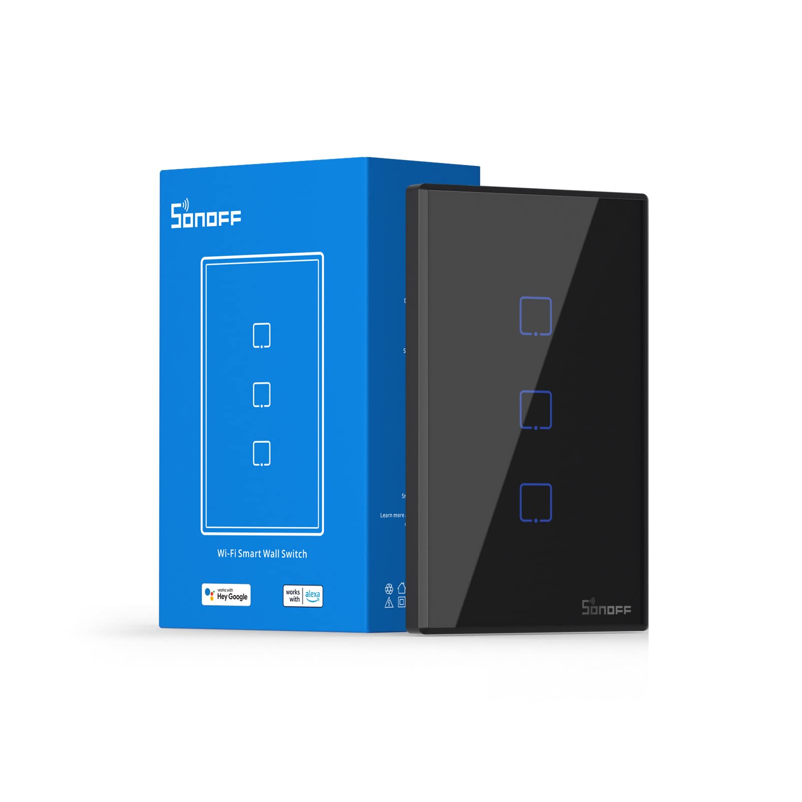 SONOFF Smart Light Switch - 3 Gang 1 Way WiFi Touch Wall Switch (Black) for Home Automation | Works with Alexa & Google Home | 2.4GHz WiFi & RF433 Remote Control | Neutral Wire Required | Perfect for Living Room, Bedroom & Smart Home Lighting Control