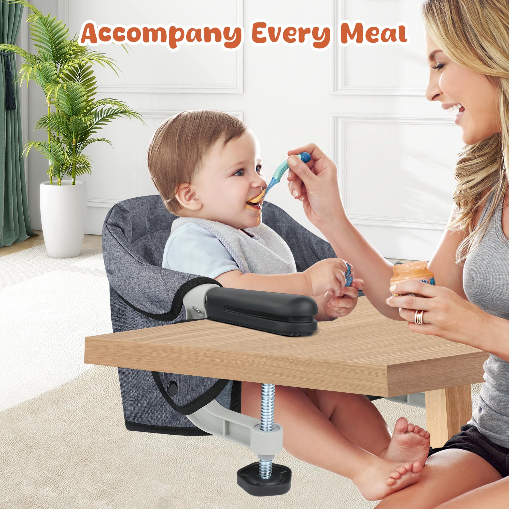 Jozzve Portable Hook On High Chair for Baby - Foldable Travel High Chair with Storage Bag, Clip On Baby Feeding Seat for Home & Dining Out (Grey) | Perfect for Restaurants, Picnics & Small Spaces
