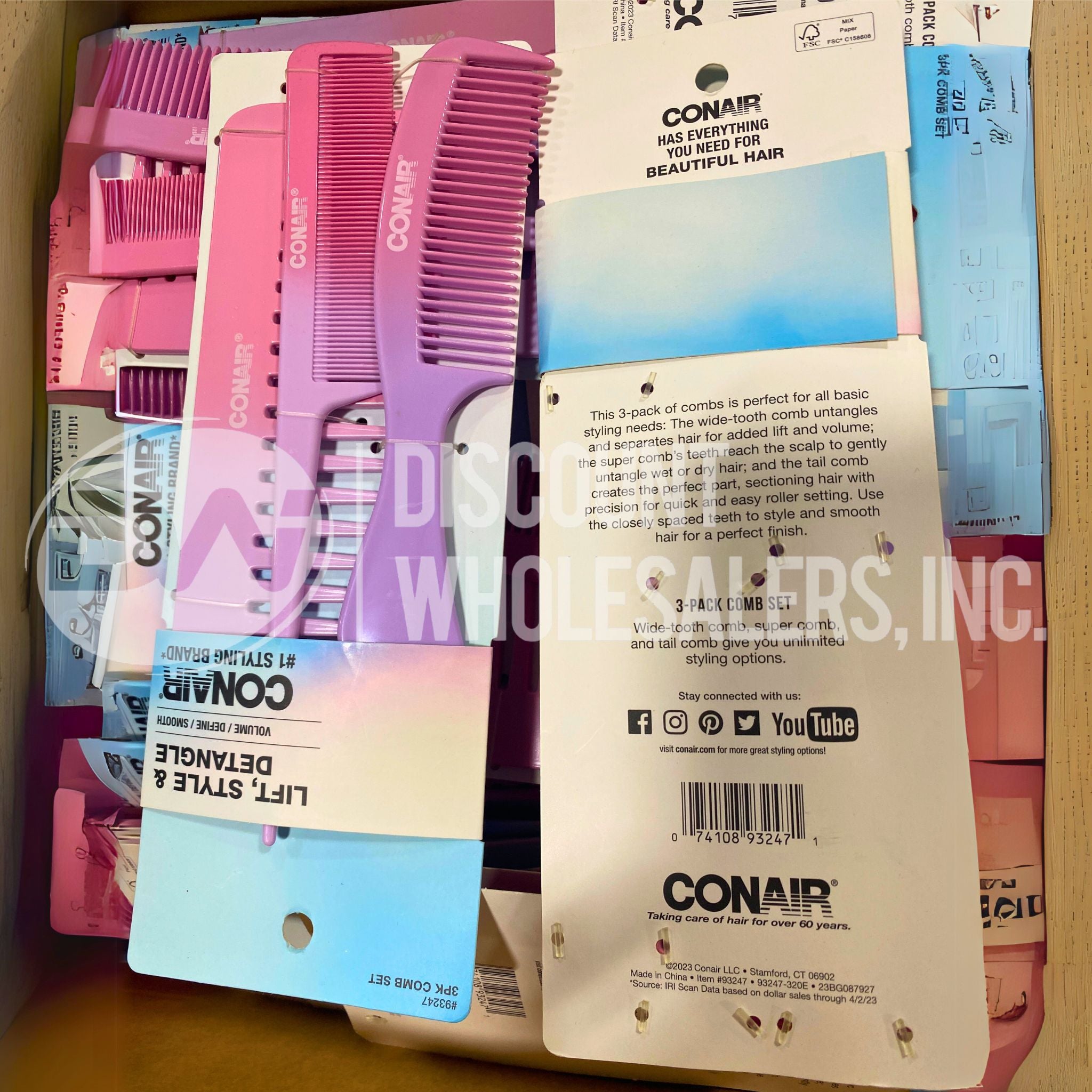 Conair Lift Style & Detangle Hair Brush - 100 Pcs Bulk Pack (Pink) - Perfect for Salons, Home Use & Travel Hair Styling