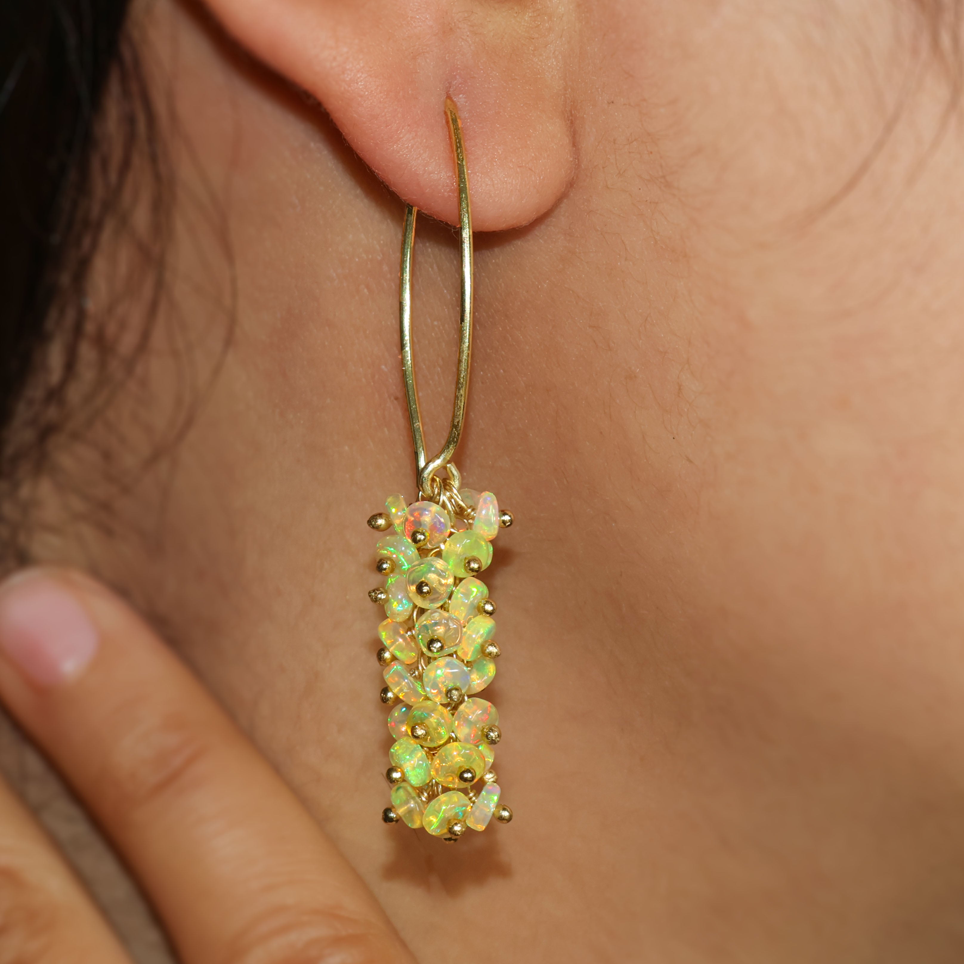 Natural Yellow Opal French Hook Beaded Cluster Earrings for Women | Boho Chic Dangle Earrings | Handmade Jewelry Gift for Birthday, Wedding & Party