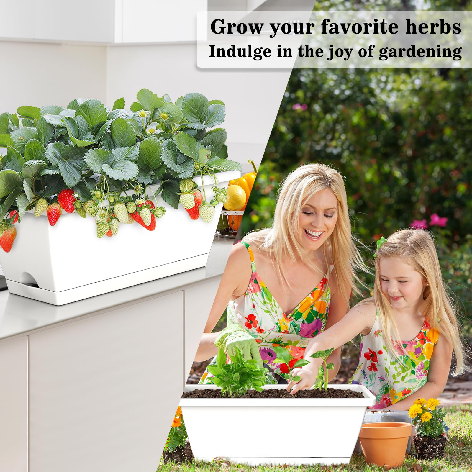 16 Pack Rectangle Window Box Planters - 17 Inch Long Plastic Flower Box with Drainage Holes & Trays for Indoor/Outdoor Use - Dark Grey Herb Garden Plant Pots Perfect for Windowsill, Balcony & Patio Decor