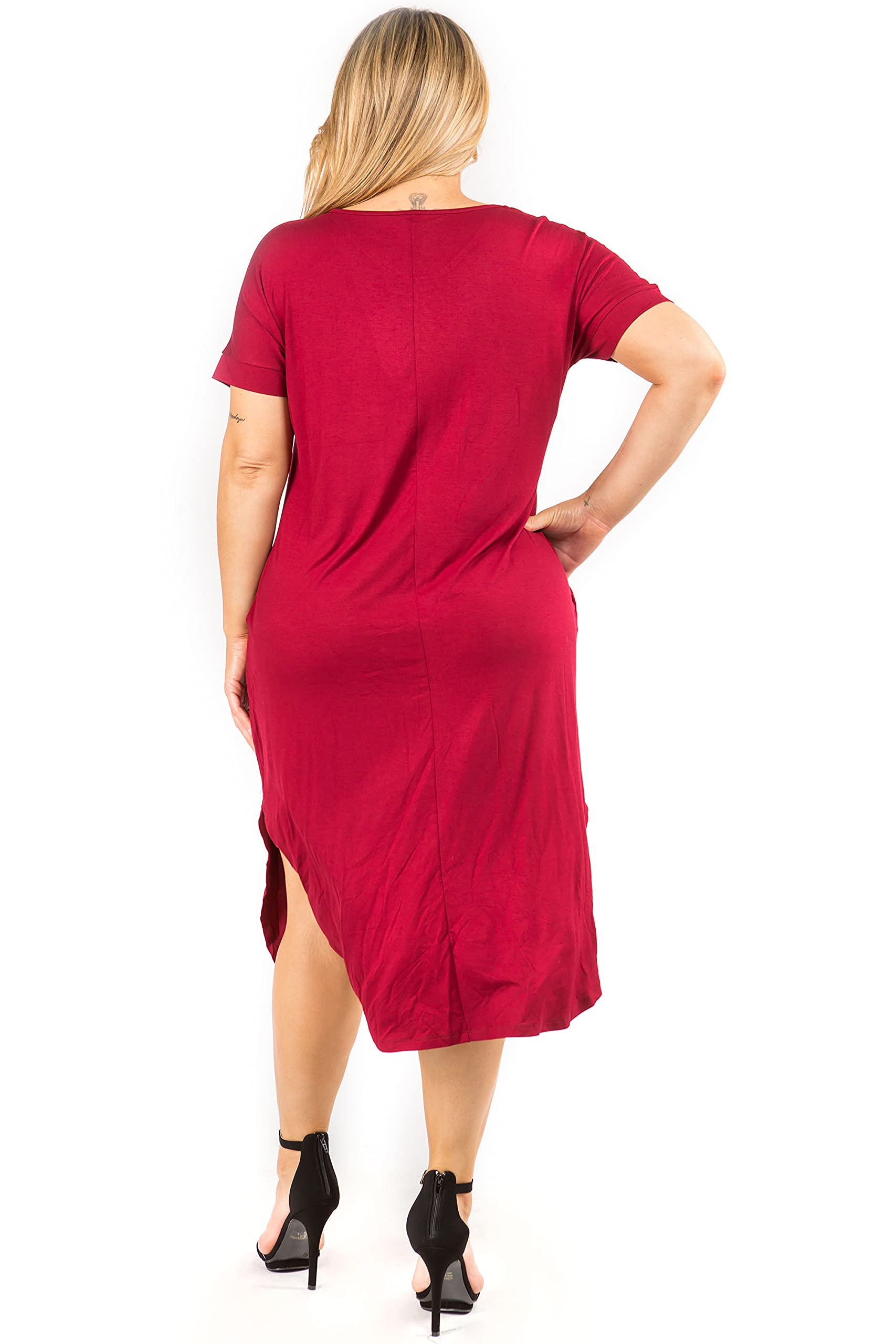 YELETE Women's Striped Curved Hem Flowy Midi Dress with Pockets - Plus Size Summer Casual Dress for Beach, Vacation & Everyday Wear