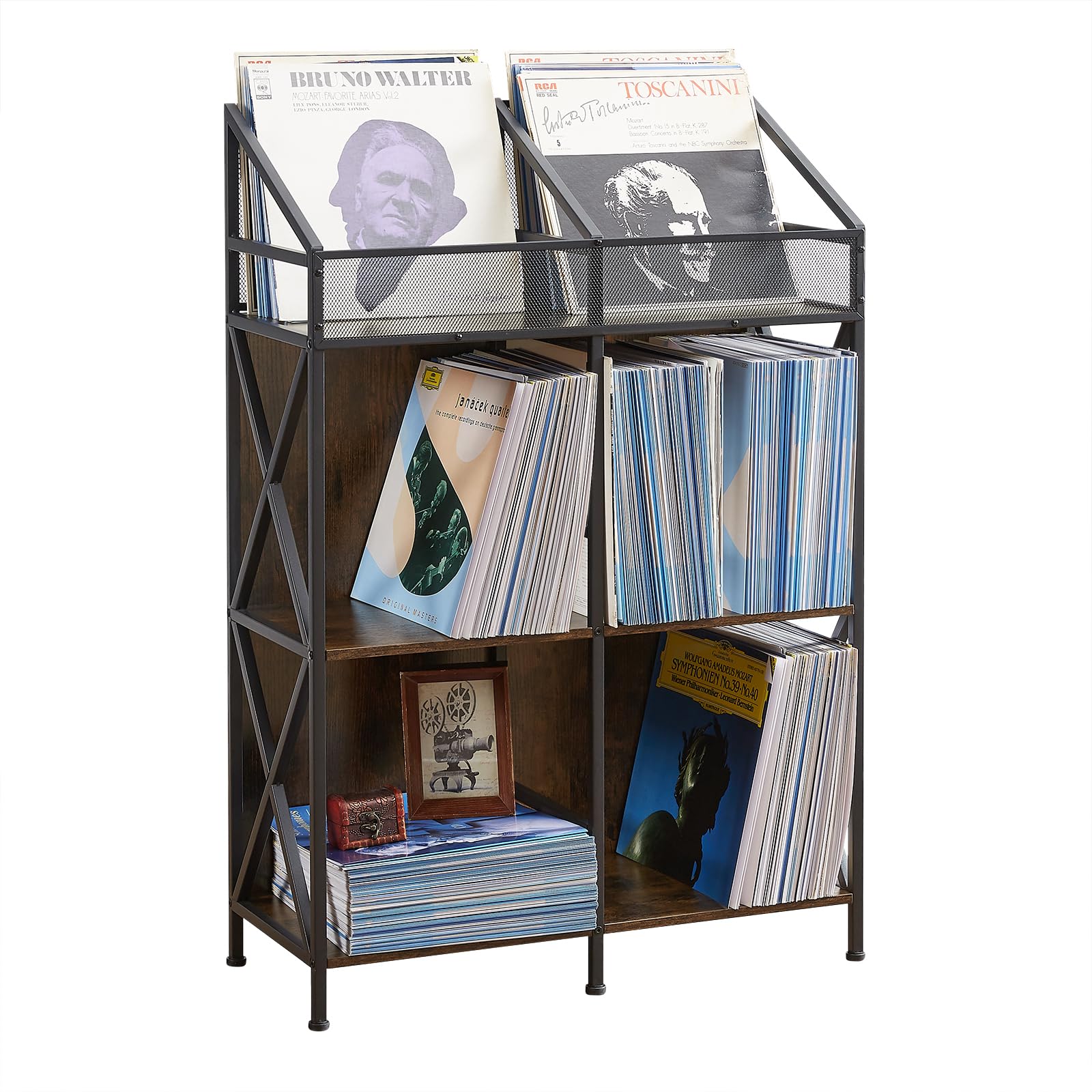 6 Grids Vinyl Record Storage Rack - Wooden Display Shelf for Albums, Books, Magazines & Files - Perfect for Living Room, Bedroom & Home Office Organization - Patent Pending