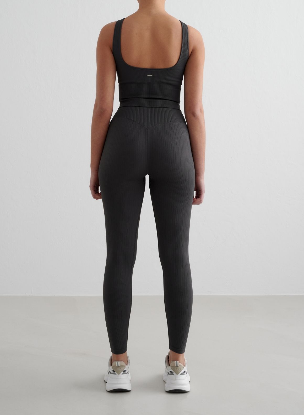 **Shadow Grey Ribbed Seamless Tights for Women – High Waist Yoga Leggings, Workout, Running & Everyday Wear**