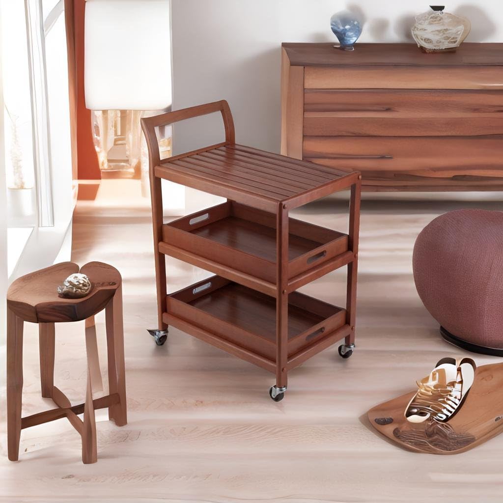 Ergonomic Albert Entertainment Cart with Removable Trays - Elegant Walnut Finish TV Stand, Rolling Media Console for Living Room, Bedroom & Home Theater Organization