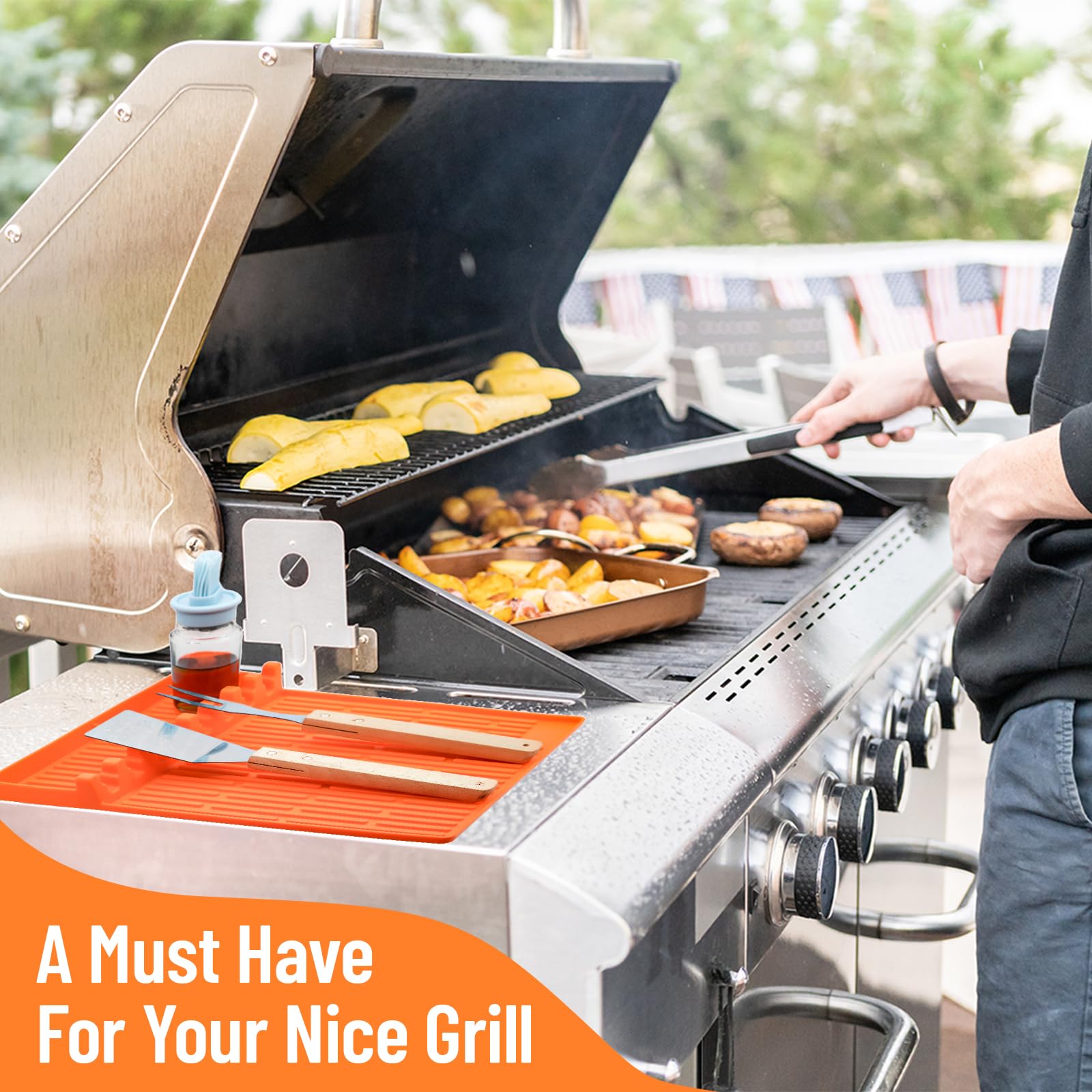 2PCS Silicone Griddle Tools Set - Non-Slip Spatula Mat & Grill Pad for Blackstone & Outdoor Grills - Heat-Resistant Food Grade BBQ, Baking & Prep Mats for Kitchen Counter (Orange) - Perfect for Backyard BBQs, Camping & Outdoor Cooking