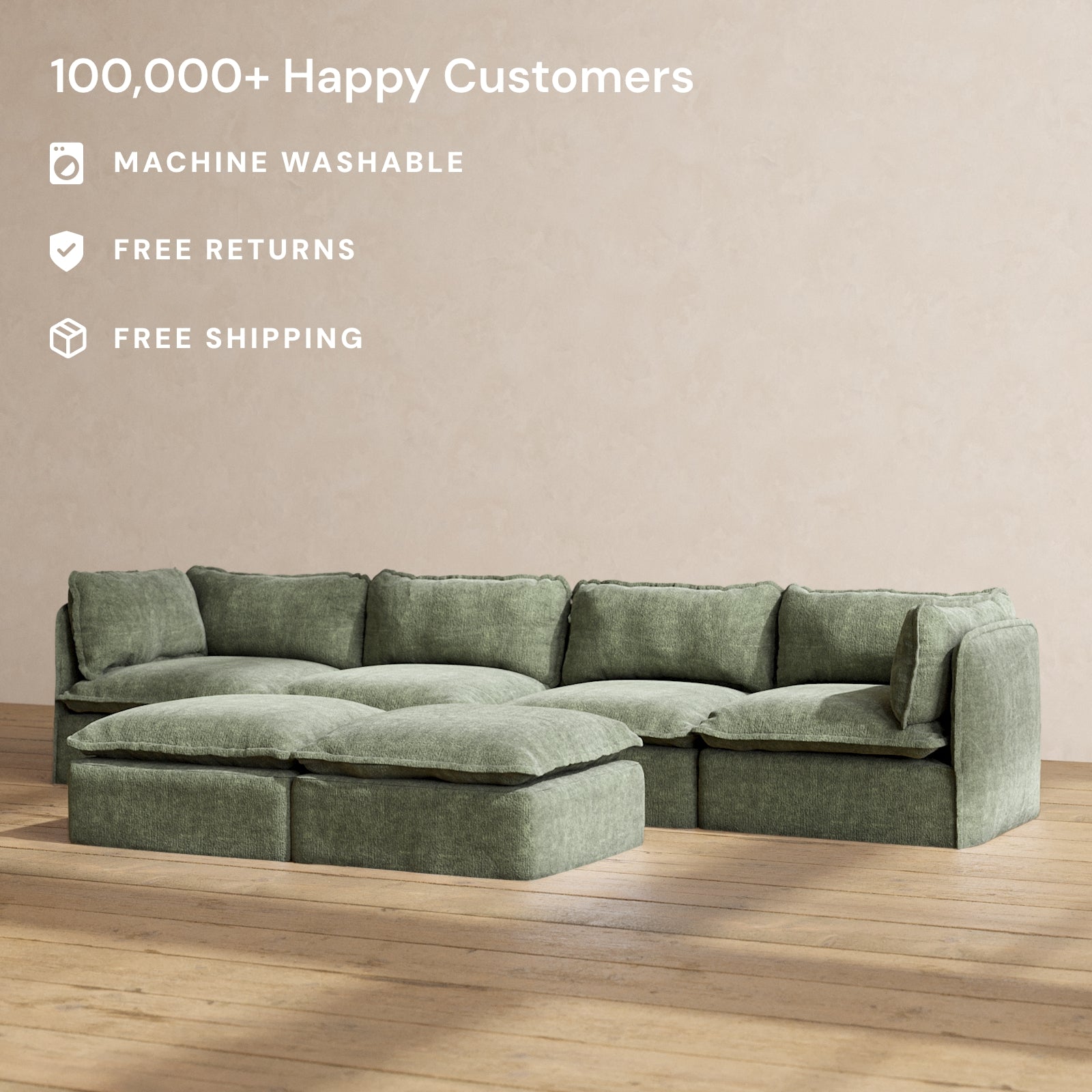Modular 4-Seater Sofa with Bench Ottoman in Willow Fabric - Comfortable and Stylish Living Room Furniture for Relaxing and Entertaining