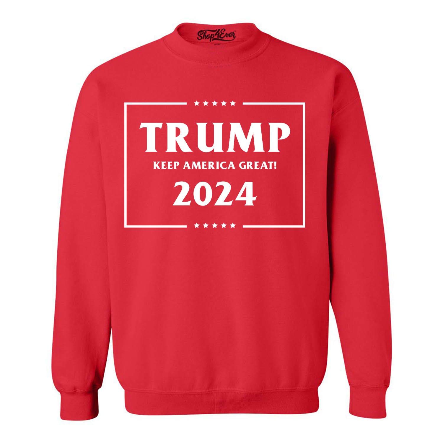 Shop4ever® Trump Keep America Great 2024 Crewneck Sweatshirt - Patriotic Unisex Pullover for Political Supporters, Campaign Events & Casual Wear