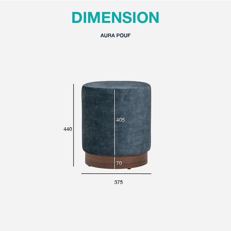 AURA 37.5cm Ottoman Stool with Sapphire Blue Upholstery and Walnut Wood Legs - Perfect for Living Room, Bedroom, or Entryway Seating
