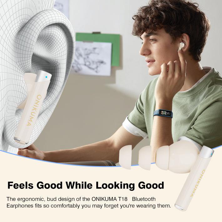 ONIKUMA T18 Wireless Bluetooth Earbuds - Retro Style Sports & Gaming Headphones with Noise Cancellation for Running, Workouts, and Mobile Gaming