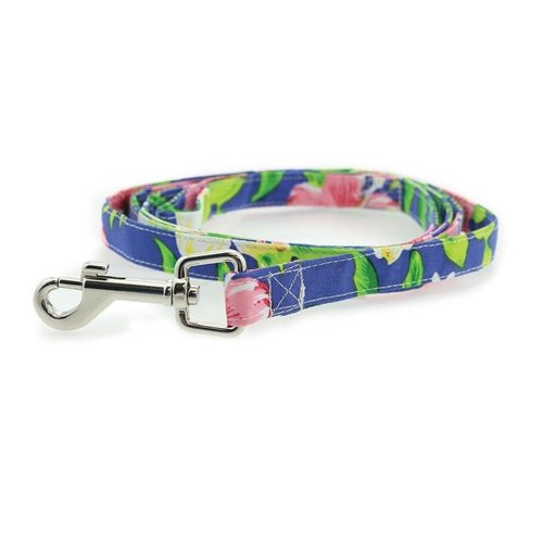 Premium Blue Lagoon Hawaiian Hibiscus Dog Harness Dress with Matching Leash - Stylish & Comfortable Pet Outfit for Beach Walks, Parties & Photo Shoots
