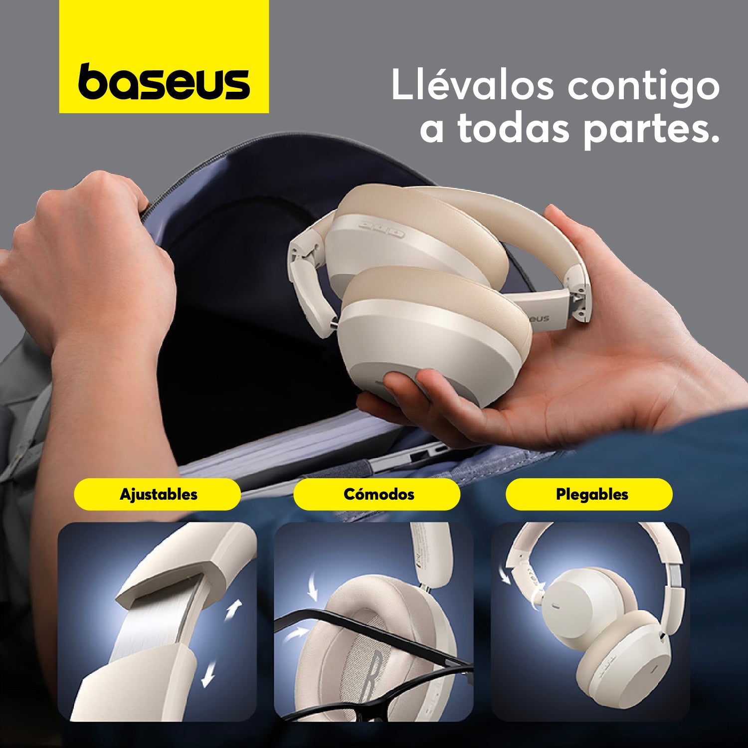 Baseus Bass 35 Max Wireless Bluetooth Headphones with Deep Bass - White | Perfect for Gym, Travel & Workout