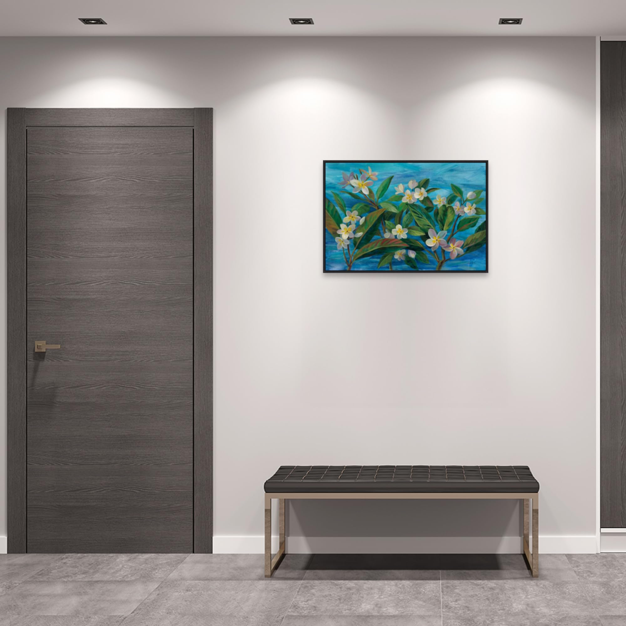 Amanti Art Framed Canvas Wall Art - 23x33 Inches Oceanside Plumeria Floral Painting by Silvia Vassileva, Modern Framed Flower Canvas Artwork for Living Room, Bedroom, Bathroom Decor | Perfect for Home, Office & Gift Giving