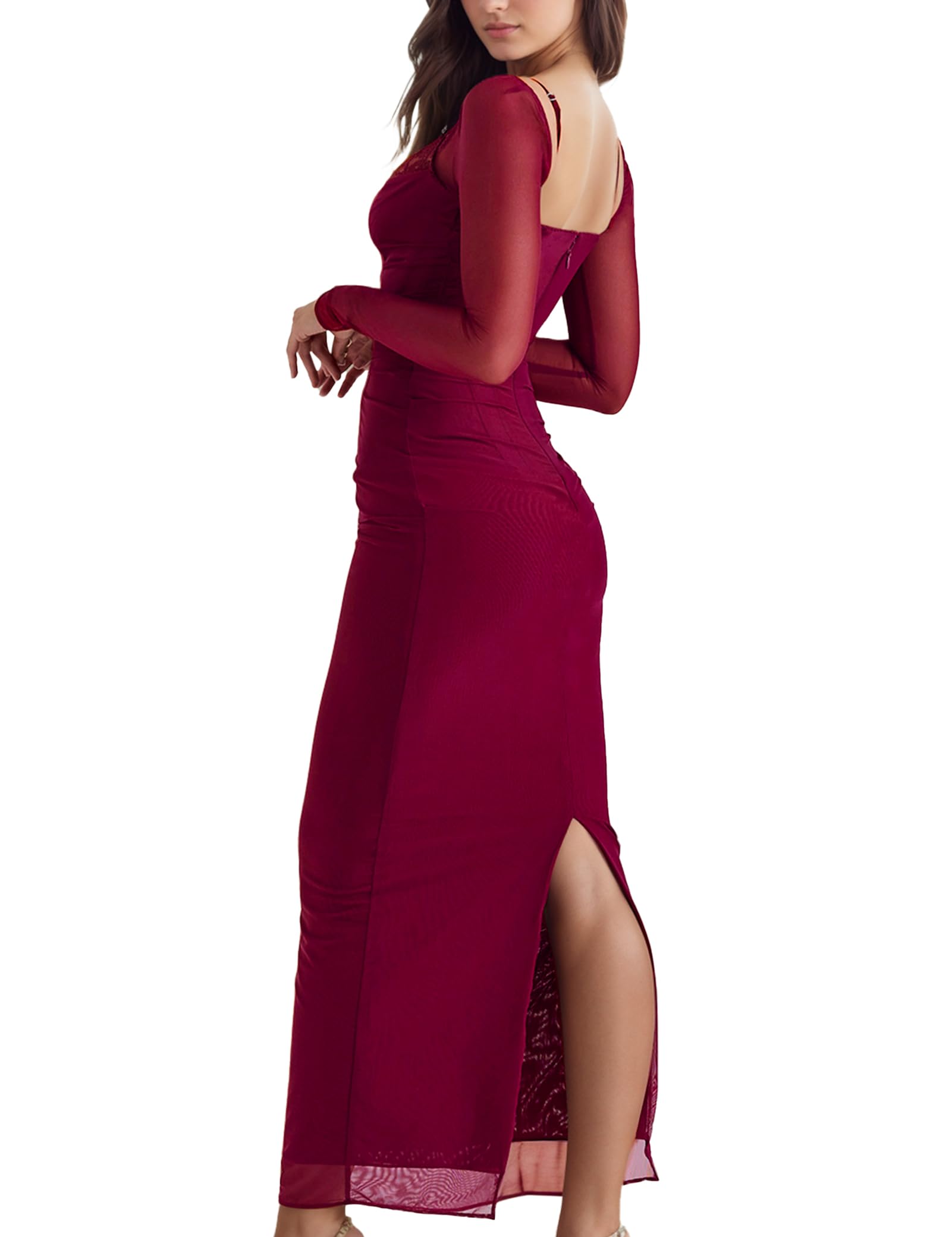 Sexy Backless Satin Maxi Dress for Women - Floral Print Long Sleeve Slim Fit Elegant Evening Gown - Perfect for Night Parties, Date Nights & Formal Events