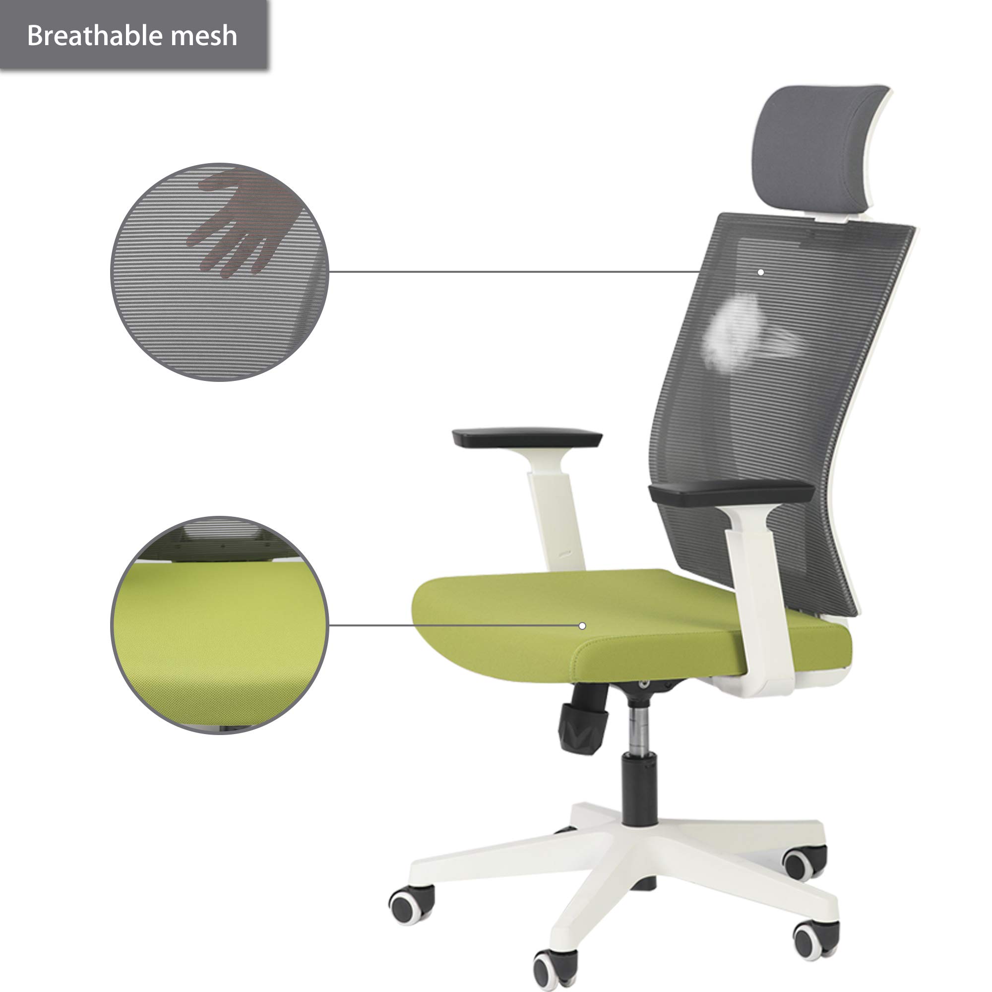 Ergonomic Mesh Office Chair with Lumbar Support - Adjustable Height Swivel Computer Desk Chair with Headrest & Armrest for Home Office, Conference, and Executive Workspaces - Comfortable High Back Task Chair for Long Hours of Work