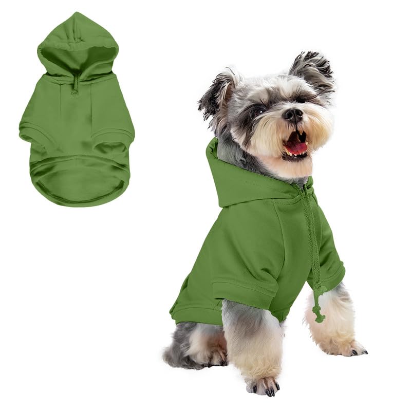 Dog Hoodies for Small Dogs - Cozy Pet Sweatshirt with Hood & Pockets (Green, Medium) - Perfect for Outdoor Walks & Cold Weather