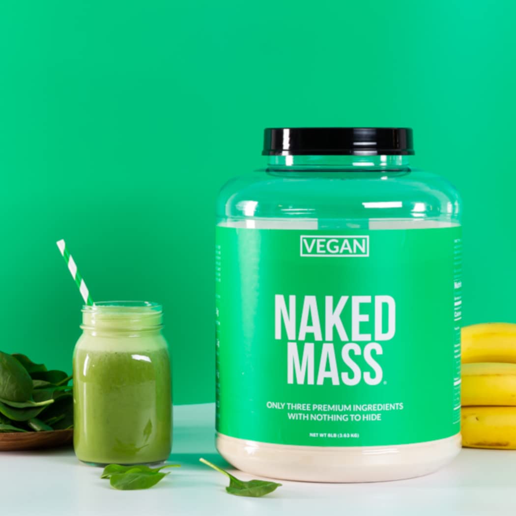 Naked Vegan Mass - Natural Vegan Weight Gainer Protein Powder, 8Lb Bulk | GMO Free, Gluten Free, Soy Free & Dairy Free | 1,230 Calories, 11 Servings - Perfect for Post-Workout Recovery & Muscle Building