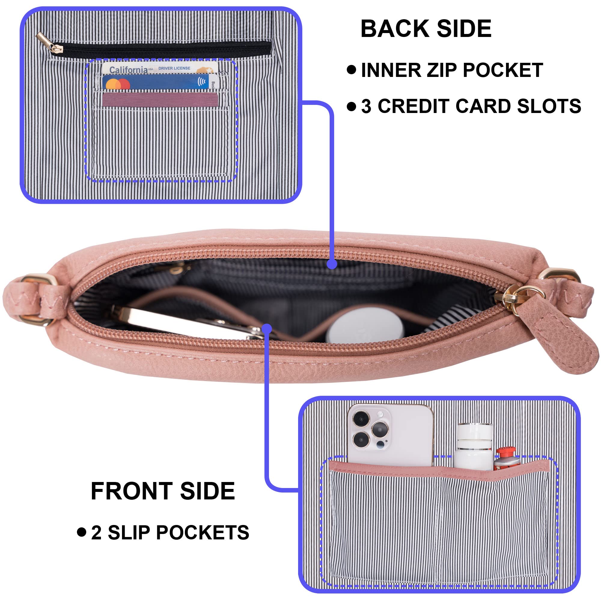 Solene Multi Zipper Pocket Crossbody Bag with Adjustable Strap - Lightweight Travel Purse for Women - Fashionable Messenger Bag for Daily Use, Work, Shopping & Travel Accessories