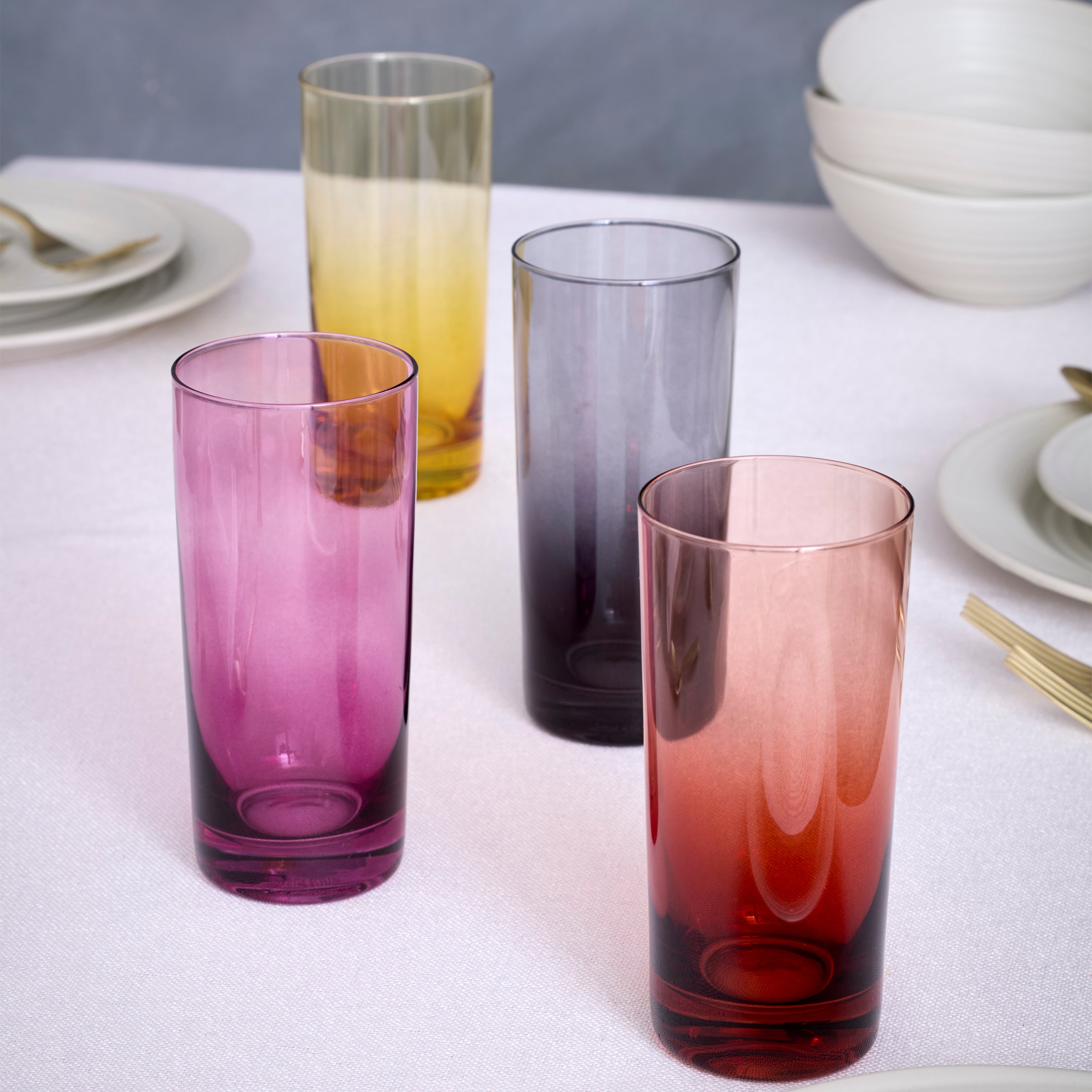 Premium Golden Hour Highball Glasses Set of 4 - Elegant Cocktail & Whiskey Drinking Glasses for Home Bar, Parties & Entertaining