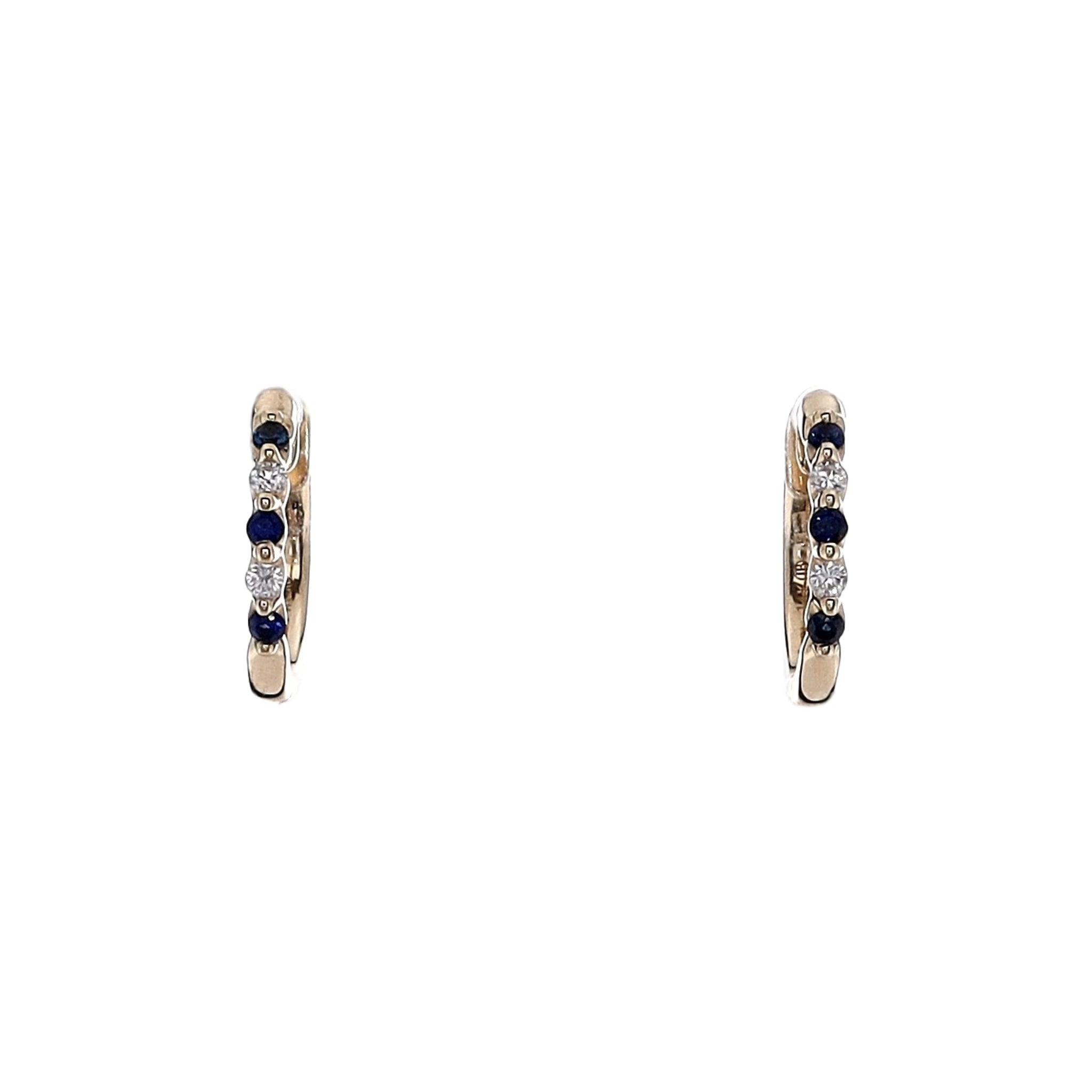 14K Yellow Gold Round Sapphire and Diamond Hoop Earrings for Women - Elegant Dangle Earrings for Party, Wedding & Everyday Wear