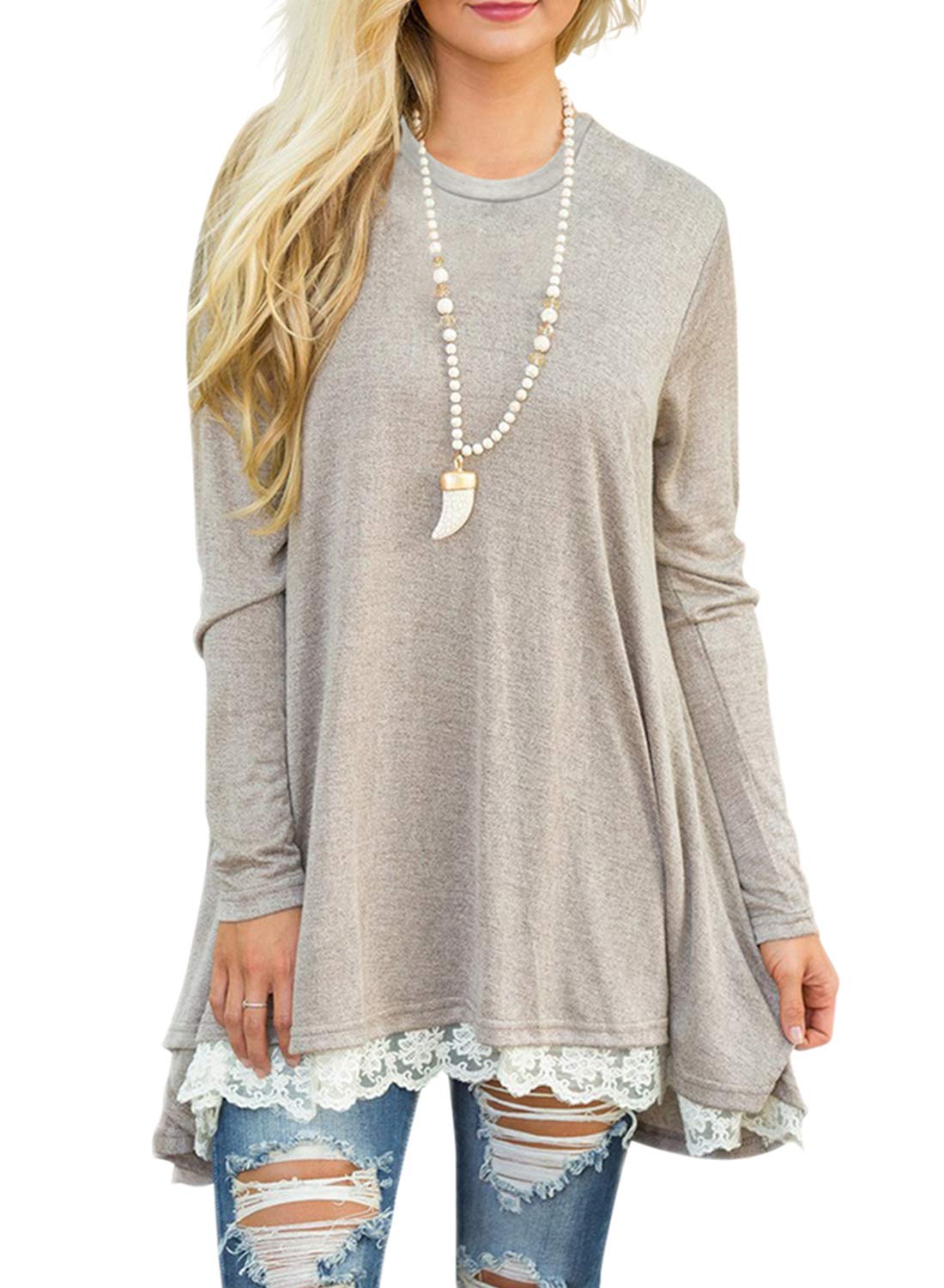Sanifer Women's Long Sleeve Tunic Tops - Round Neck Blouse Shirts for Leggings | Casual Workwear & Layering Essentials